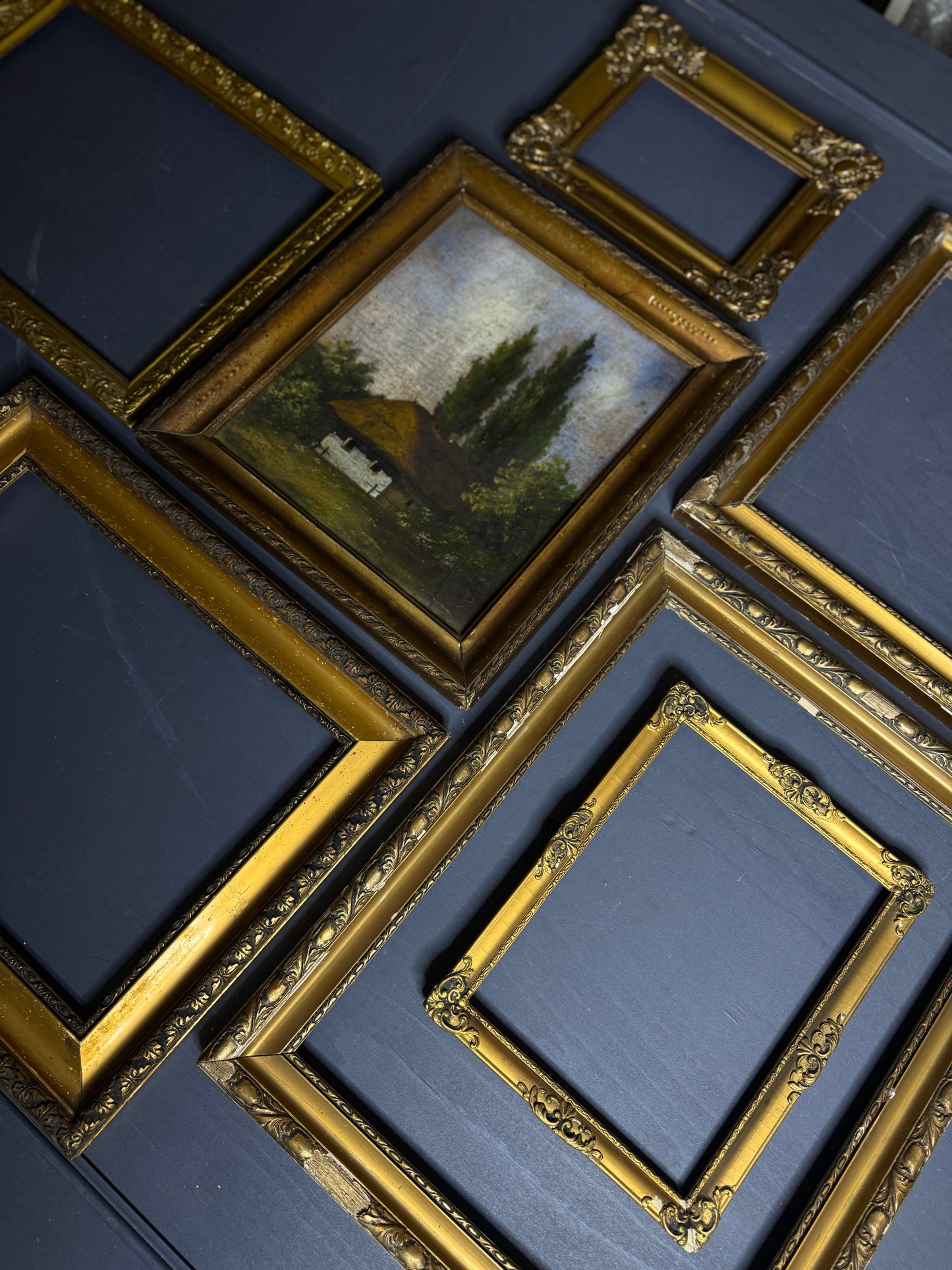 Grand Hungarian Heritage Art Ensemble – Vintage Oil Painting with Ornate Gold Frames