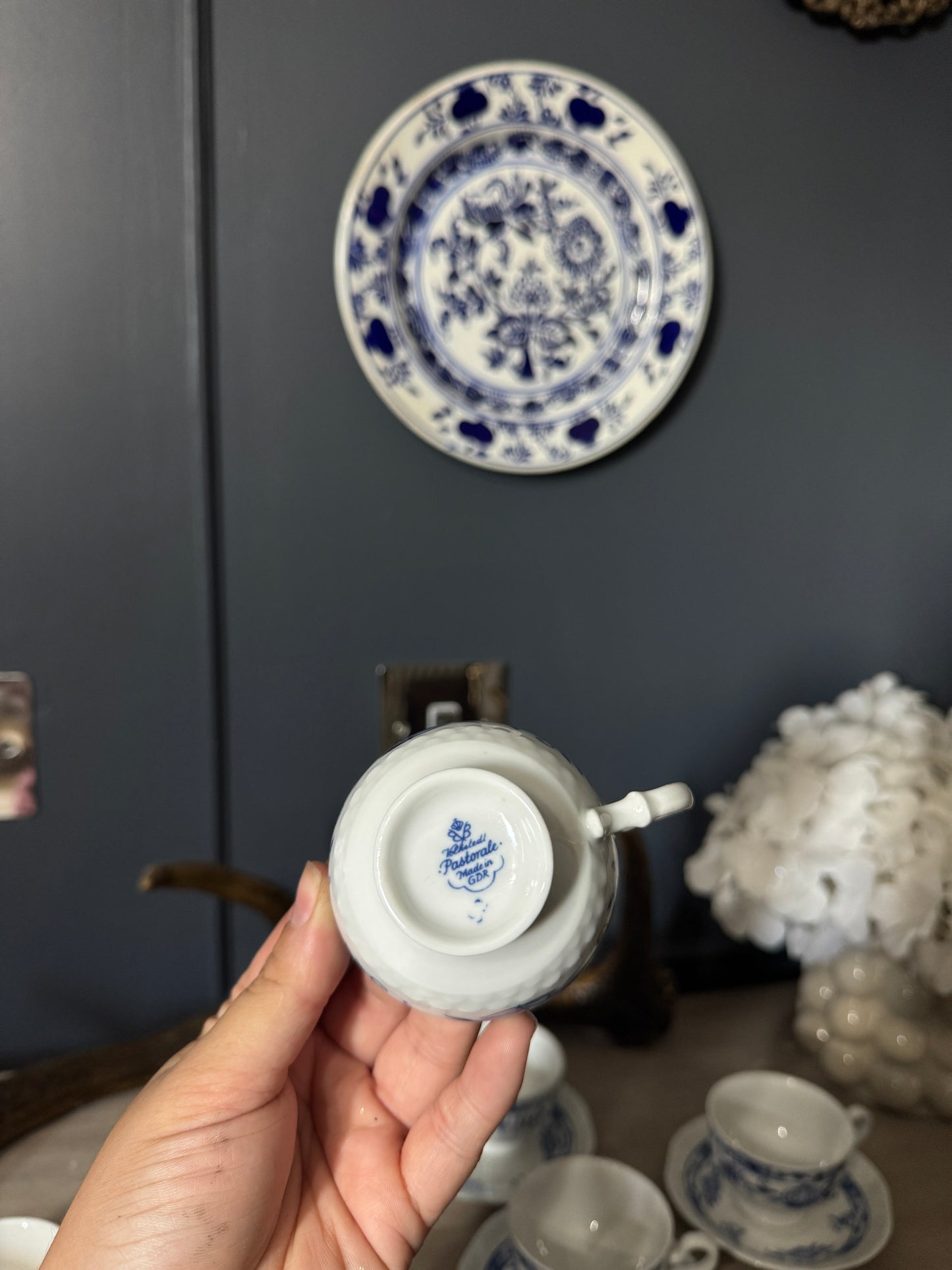 Vintage Volkstedt Pastorale Blue Onion Coffee Cup & Saucer Set – Set of 6, Germany