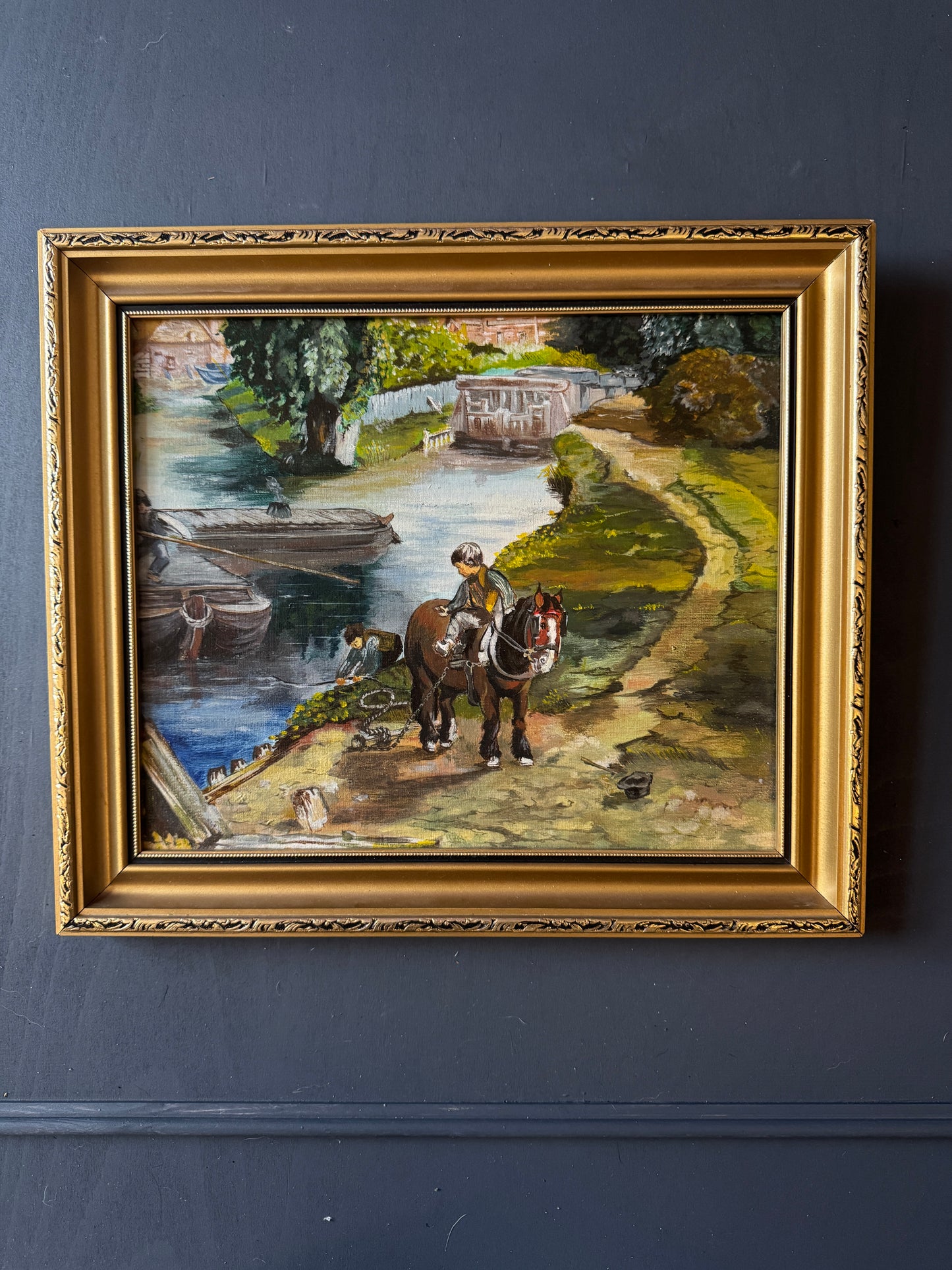 River Ride – Vintage Painting in Ornate Gold Gilt Frame