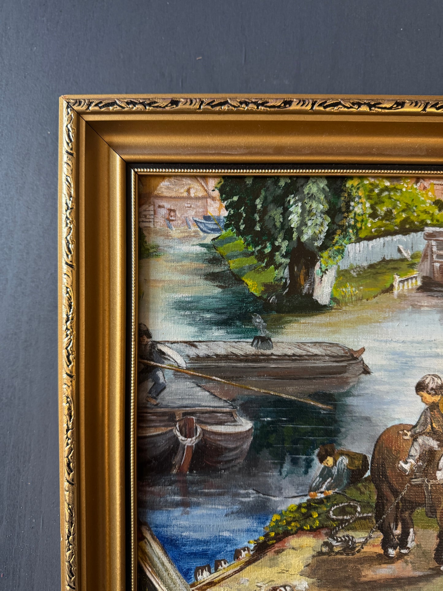 River Ride – Vintage Painting in Ornate Gold Gilt Frame