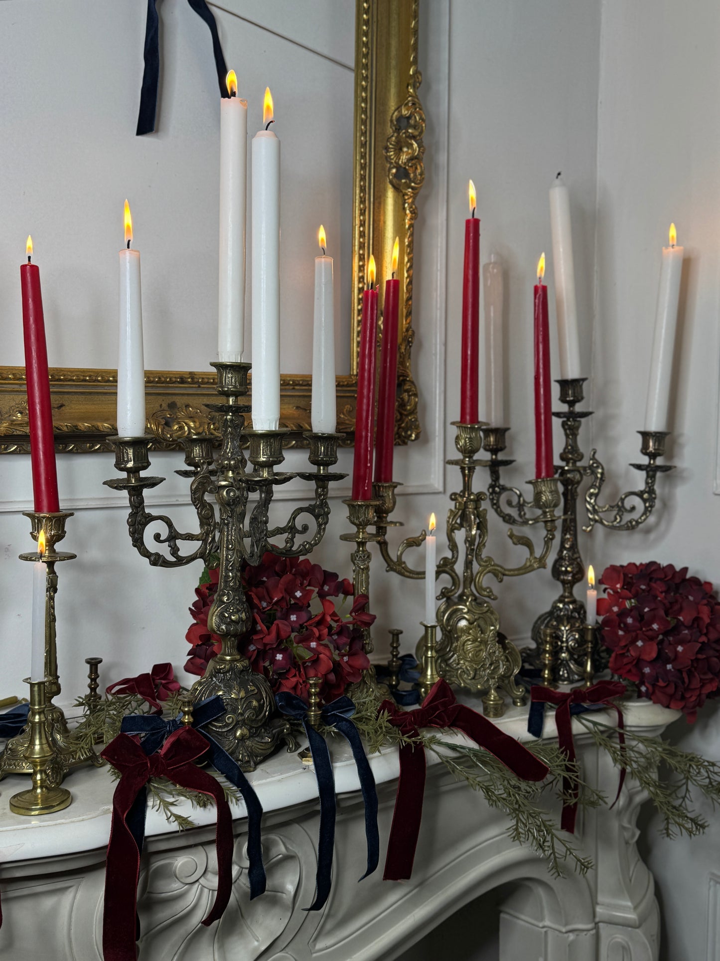 Vintage Rococo Style Heavy Brass Single Candelabra, Ornate Candlestick Holder Pair