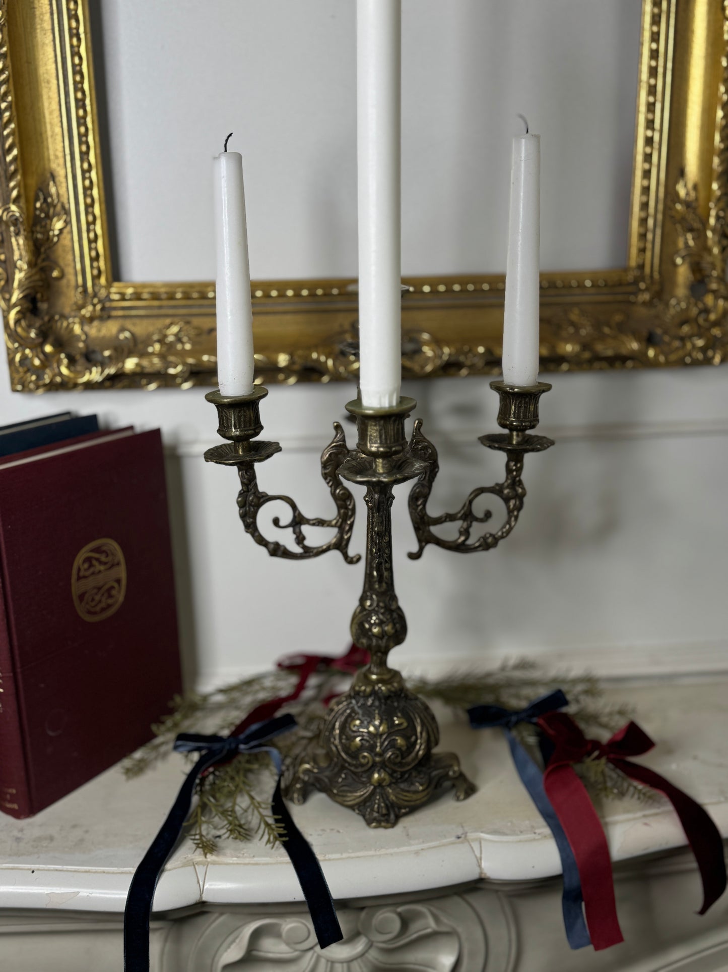 Vintage Rococo Style Brass Candelabra, Large Ornate 5-Arm Candlestick Holder