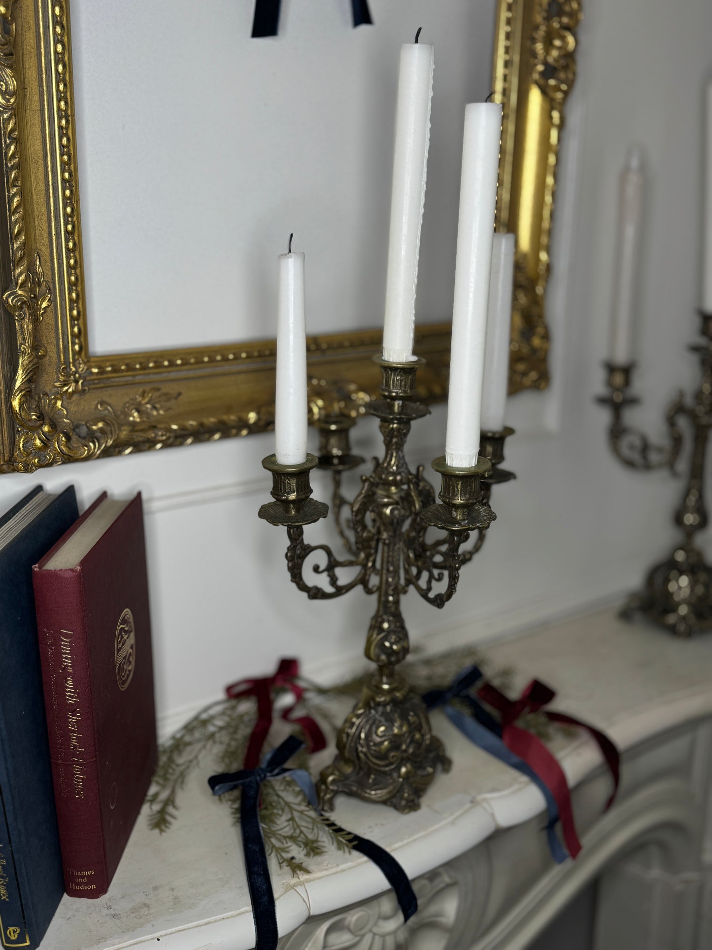 Vintage Rococo Style Brass Candelabra, Large Ornate 5-Arm Candlestick Holder