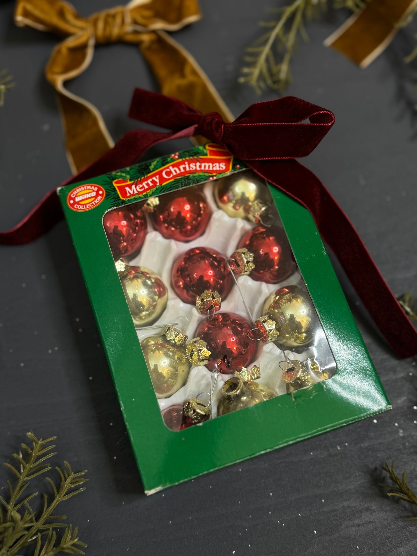 Vintage English Glass Christmas Baubles Set of 12 | 3 cm