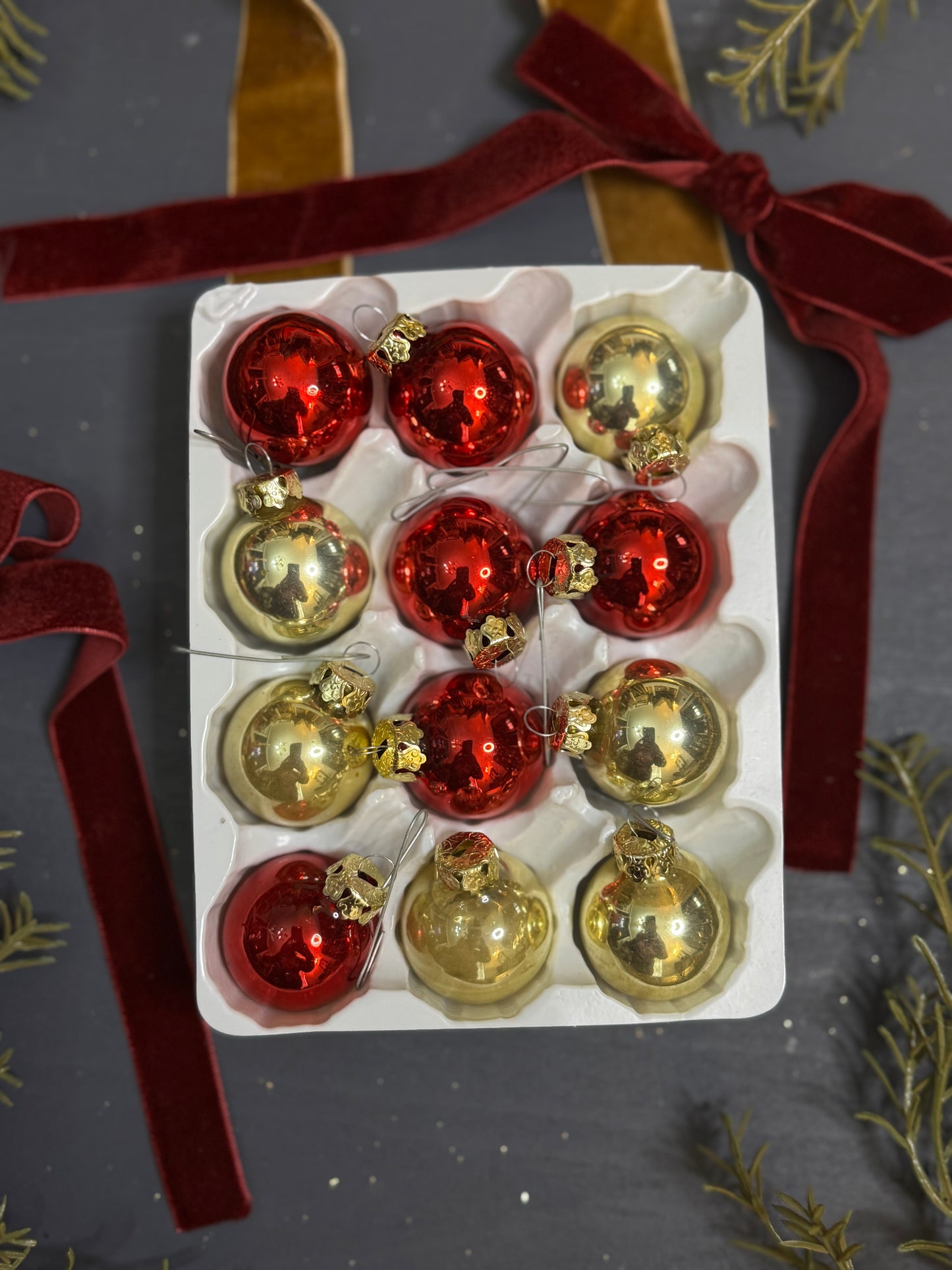 Vintage English Glass Christmas Baubles Set of 12 | 3 cm