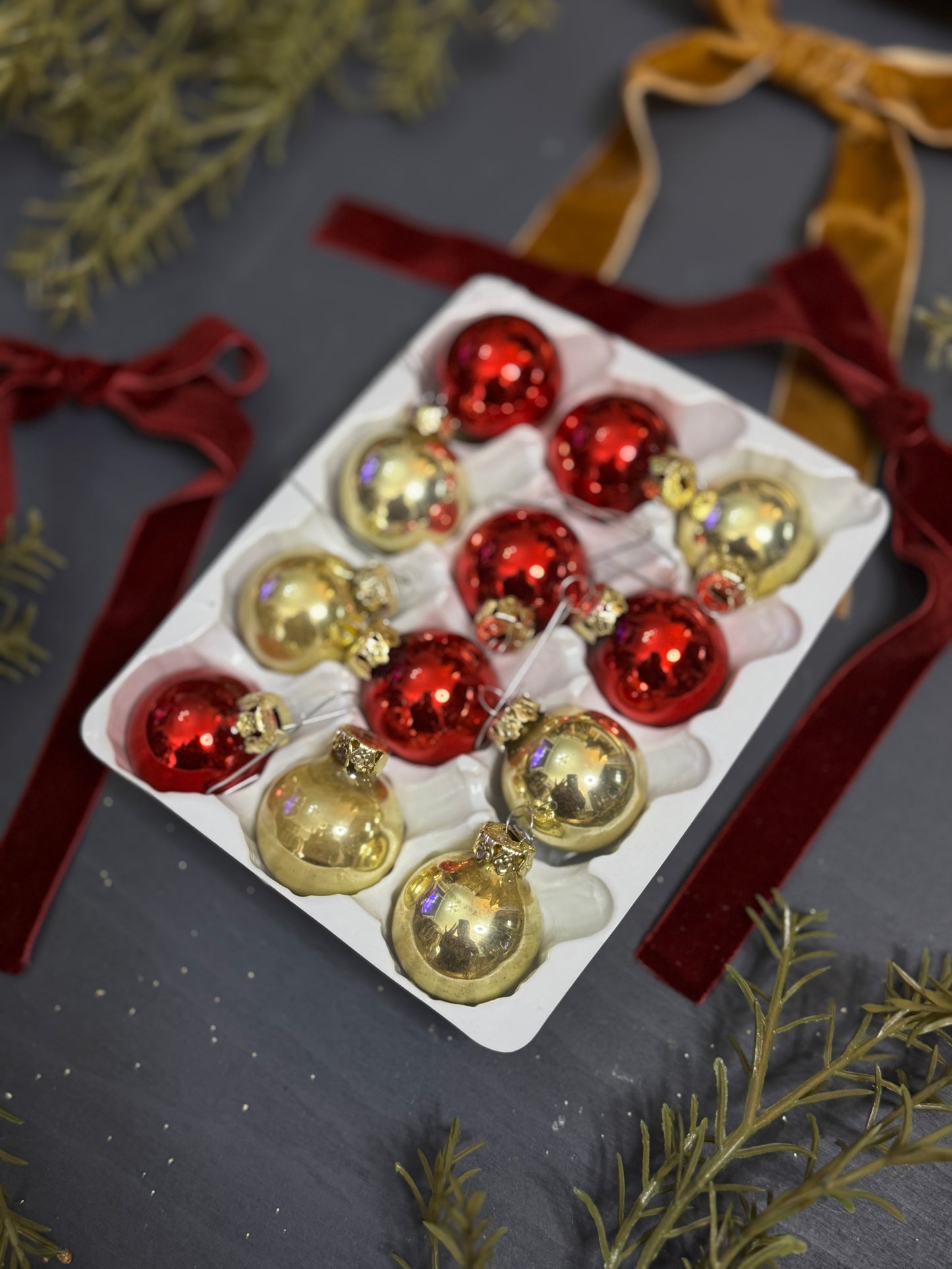 Vintage English Glass Christmas Baubles Set of 12 | 3 cm