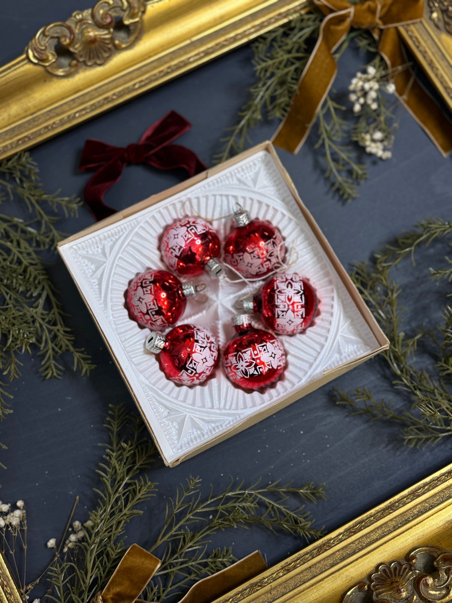 Vintage English Glass Christmas Baubles Set of 6