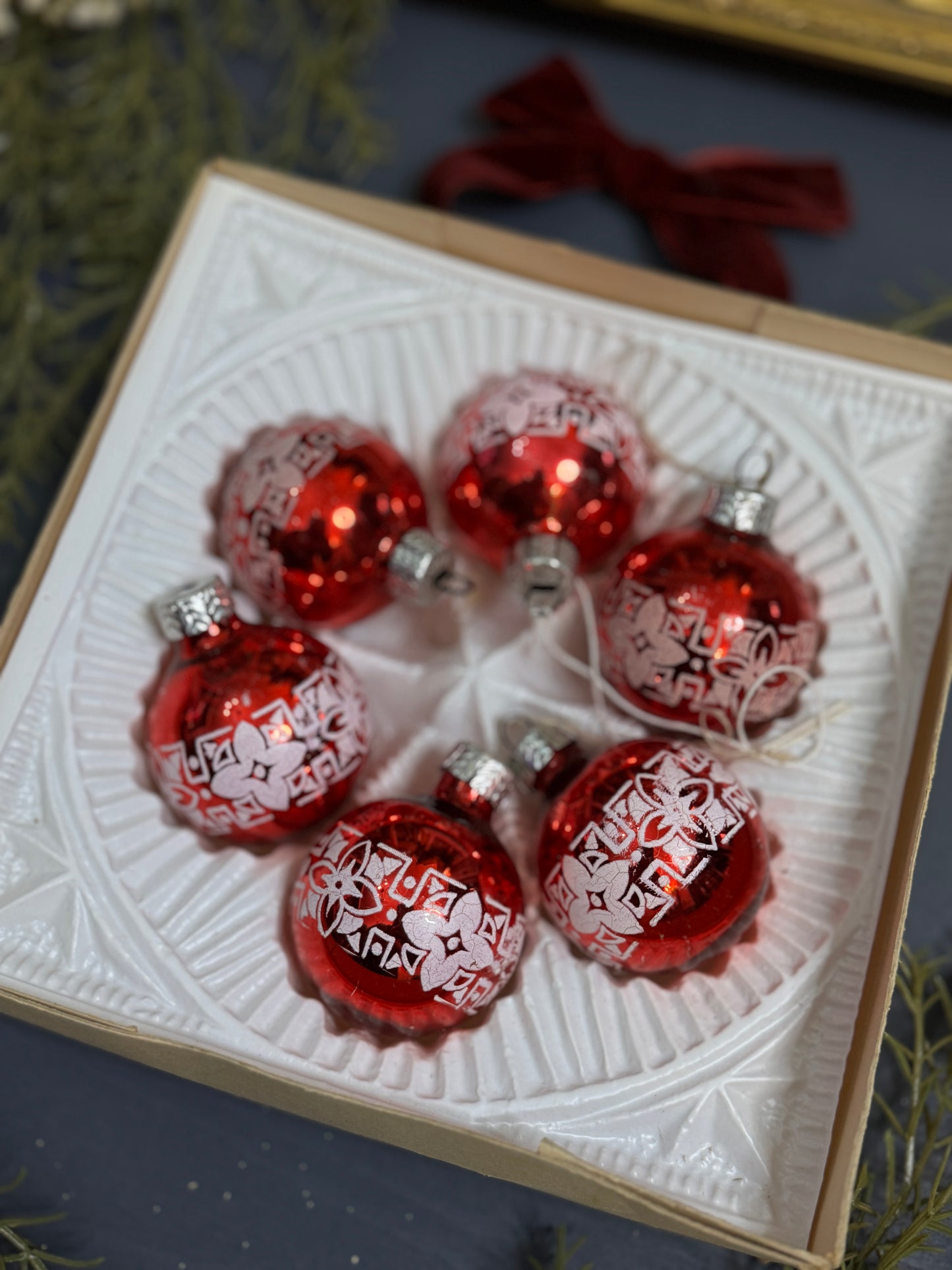 Vintage English Glass Christmas Baubles Set of 6