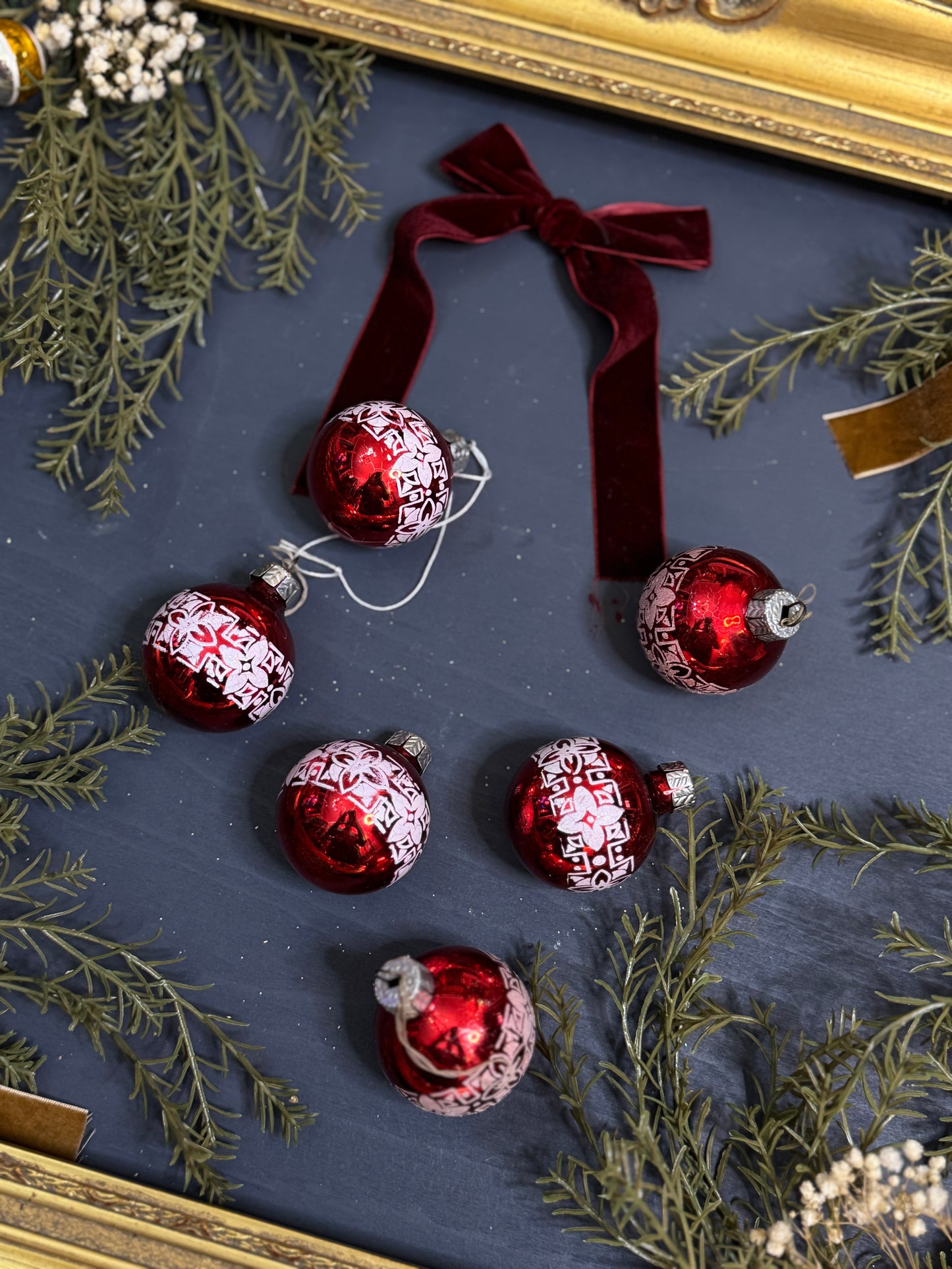Vintage English Glass Christmas Baubles Set of 6