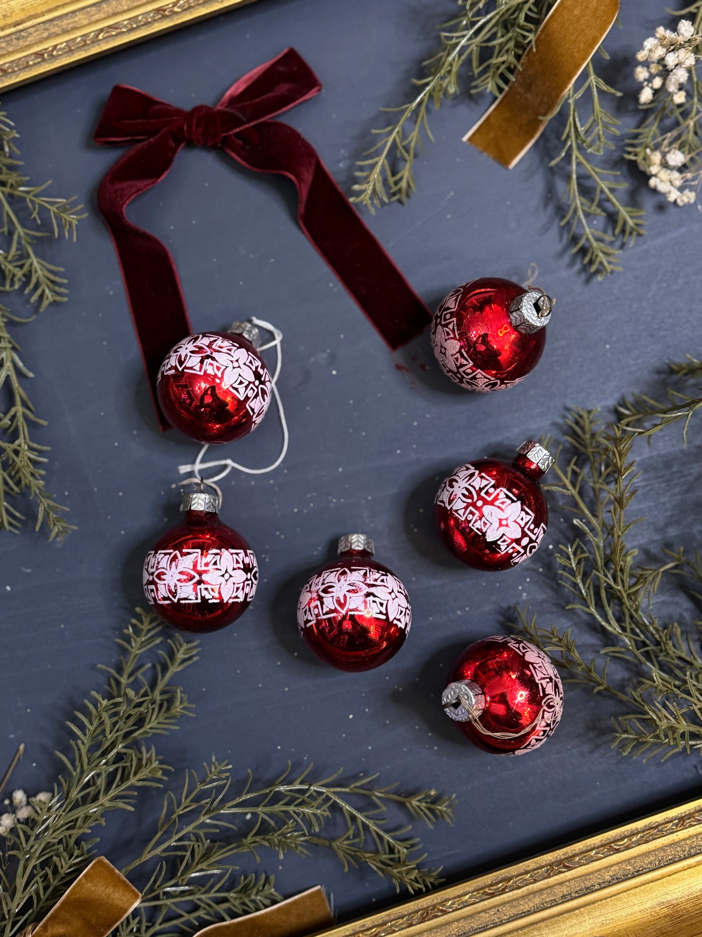Vintage English Glass Christmas Baubles Set of 6