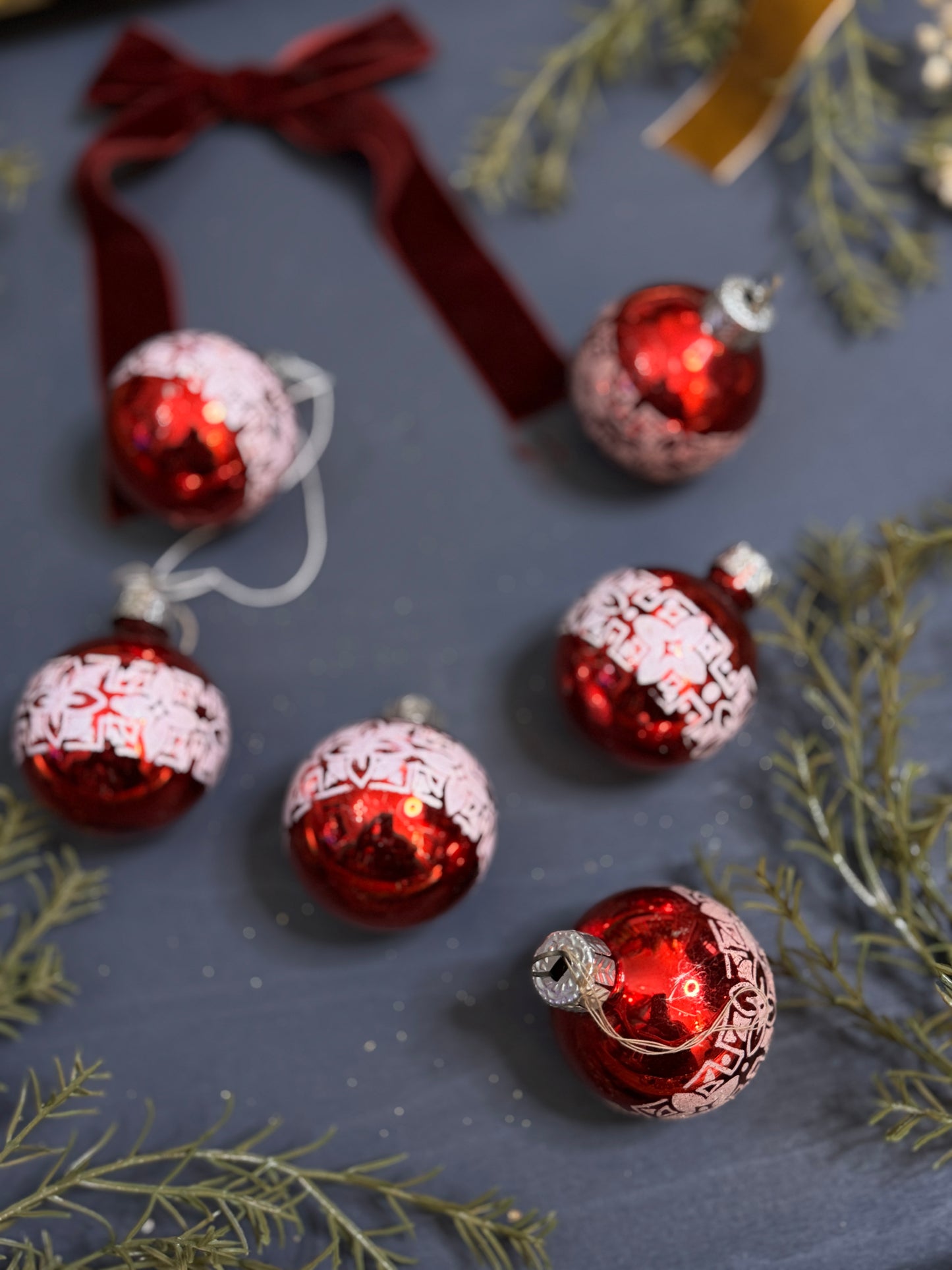 Vintage English Glass Christmas Baubles Set of 6