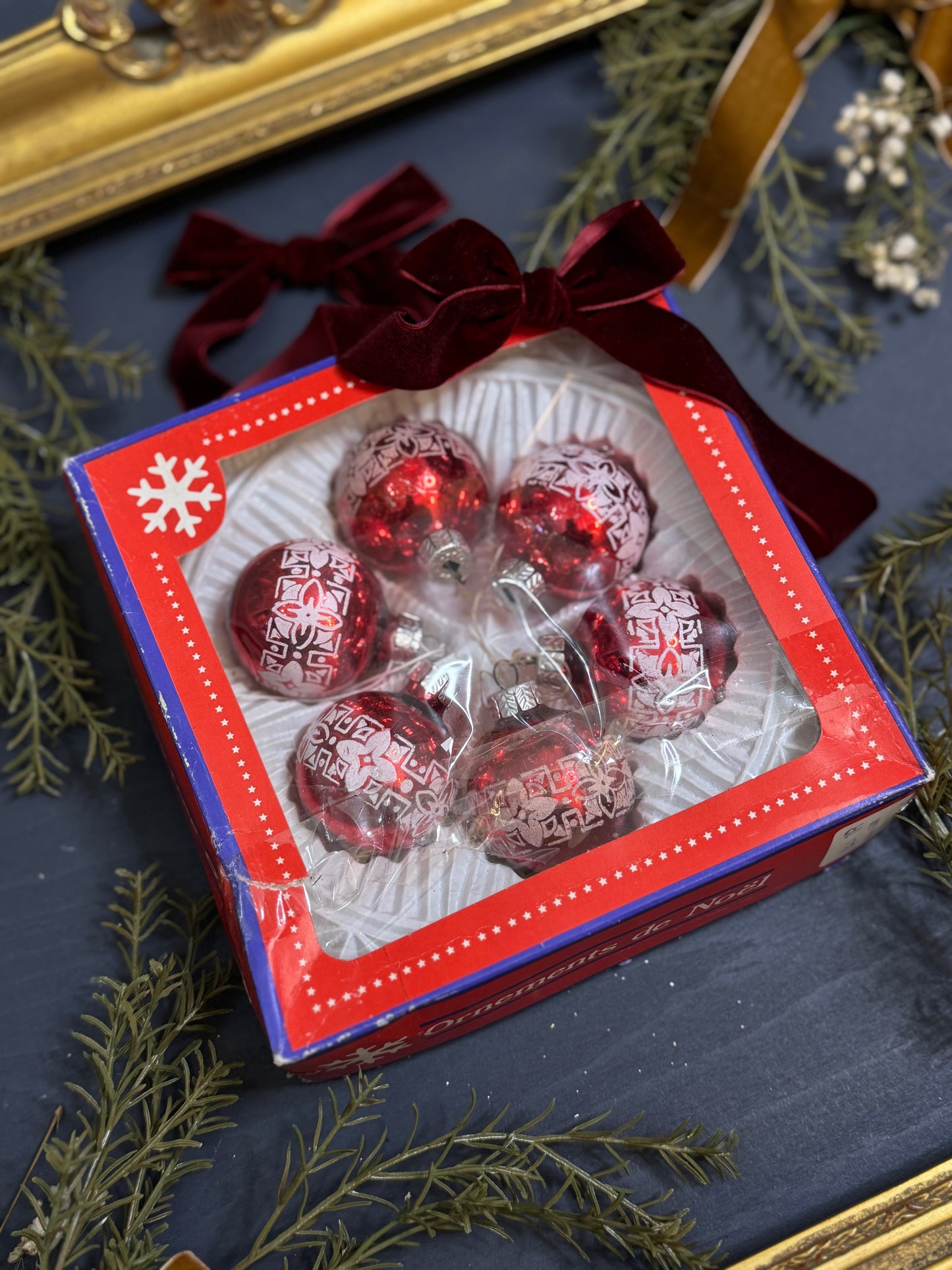 Vintage English Glass Christmas Baubles Set of 6