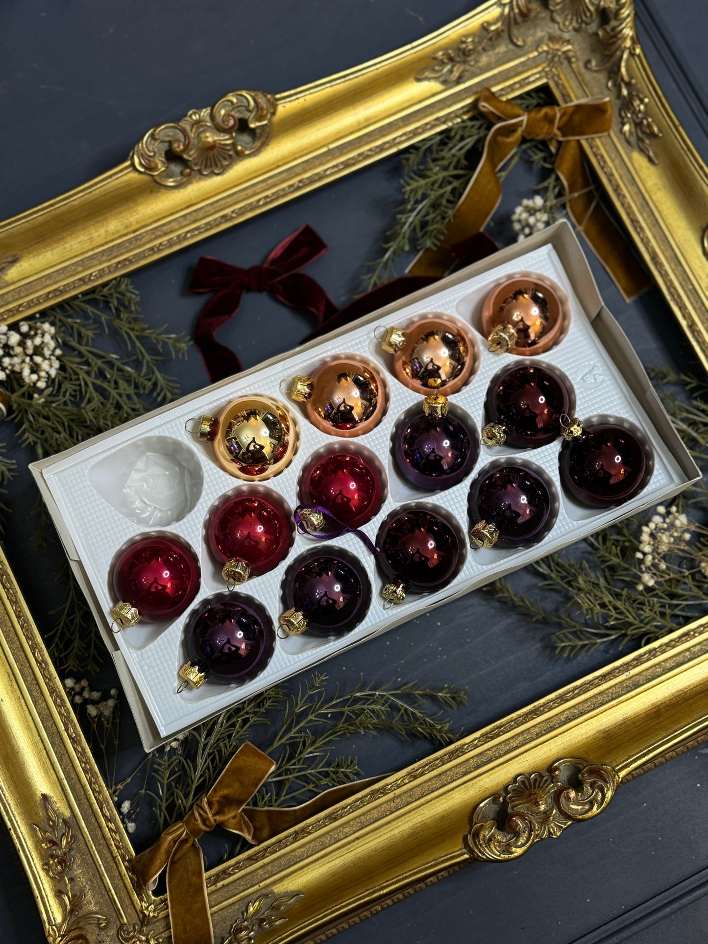 Vintage German Glass Christmas Baubles Set of 14