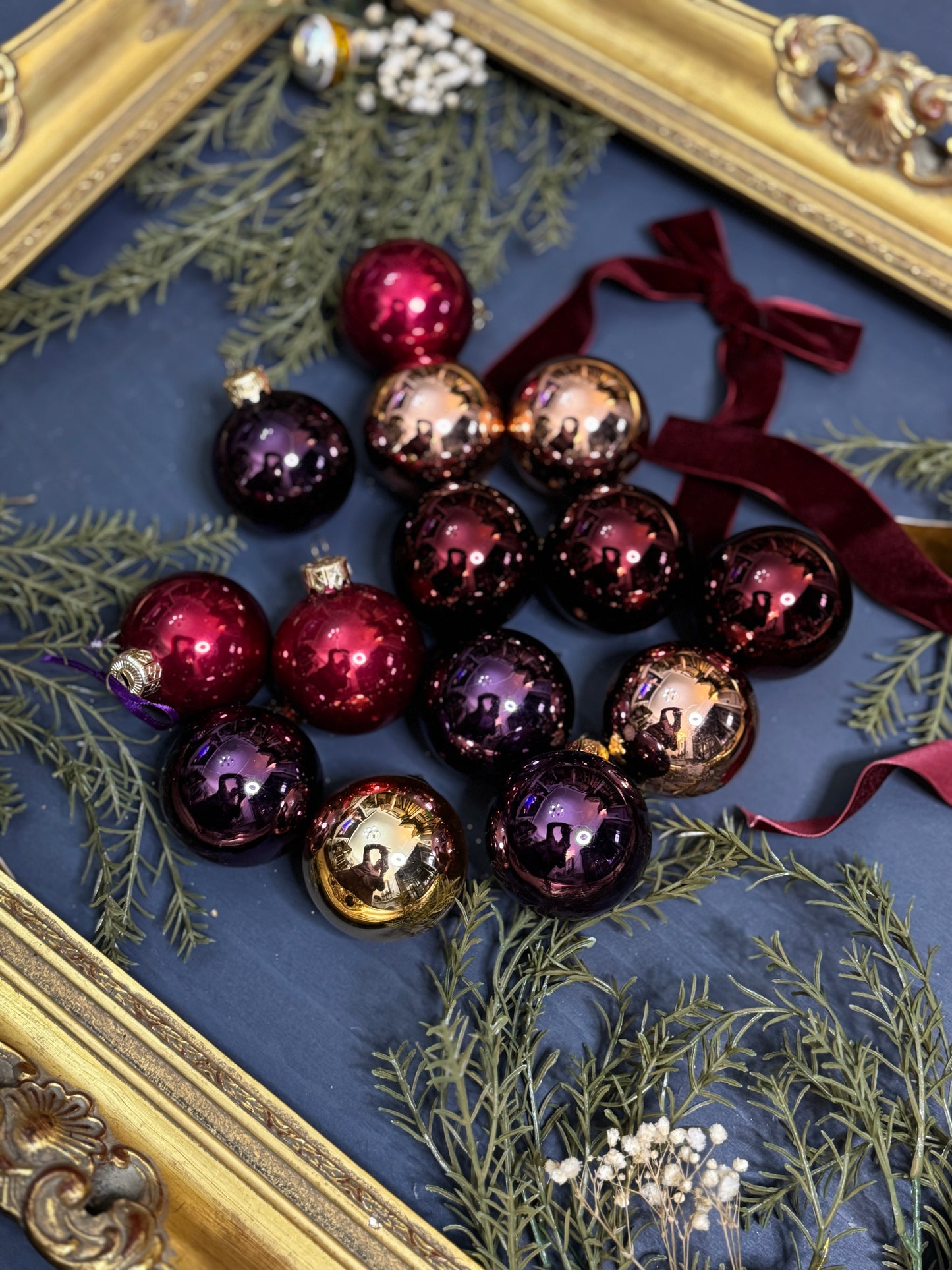 Vintage German Glass Christmas Baubles Set of 14