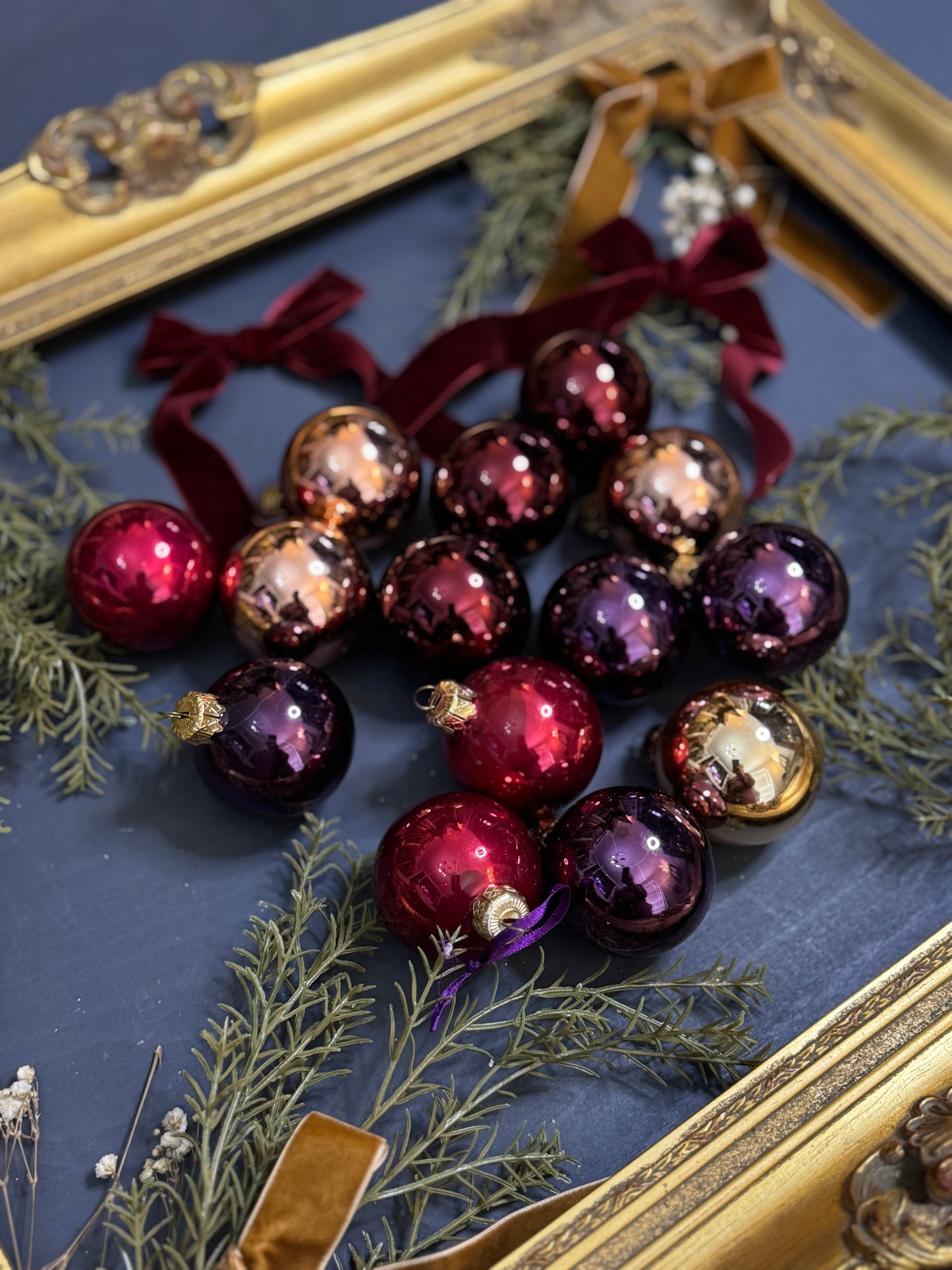 Vintage German Glass Christmas Baubles Set of 14