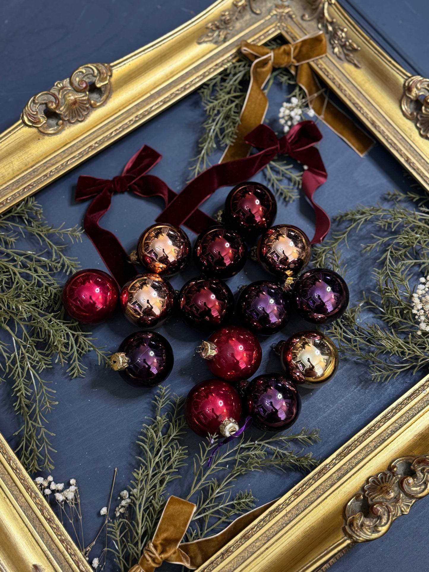 Vintage German Glass Christmas Baubles Set of 14