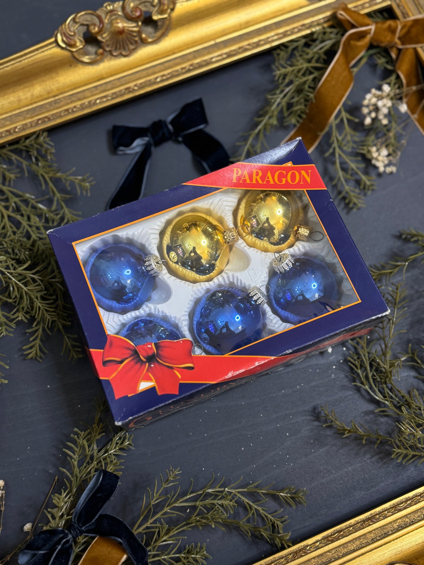 Vintage Polish Glass Christmas Baubles - Gold & Blue