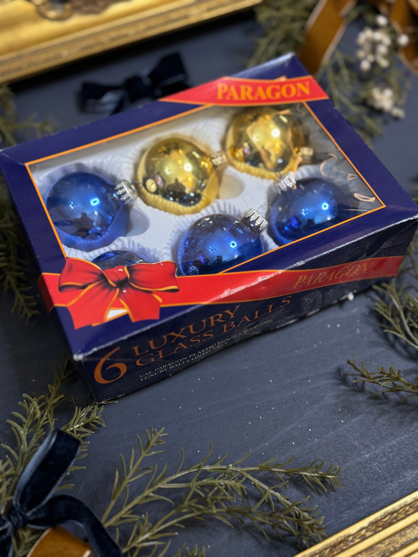 Vintage Polish Glass Christmas Baubles - Gold & Blue