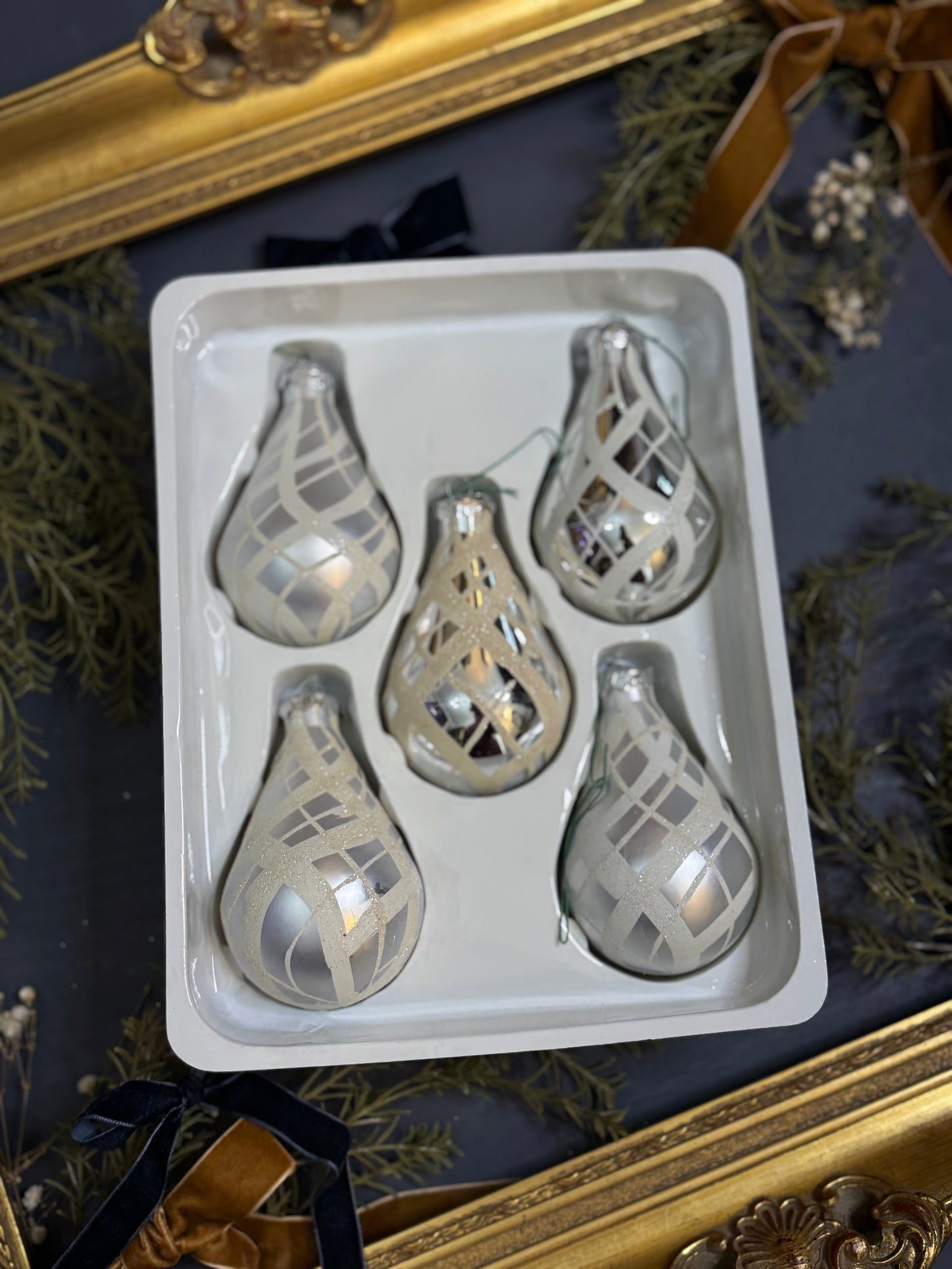 Vintage English Glass Christmas Bauble Set of 5