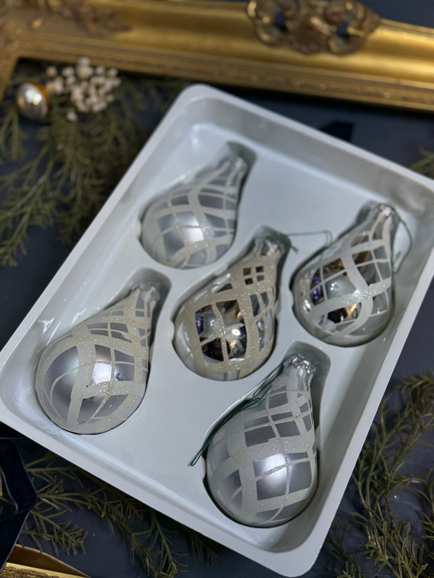 Vintage English Glass Christmas Bauble Set of 5