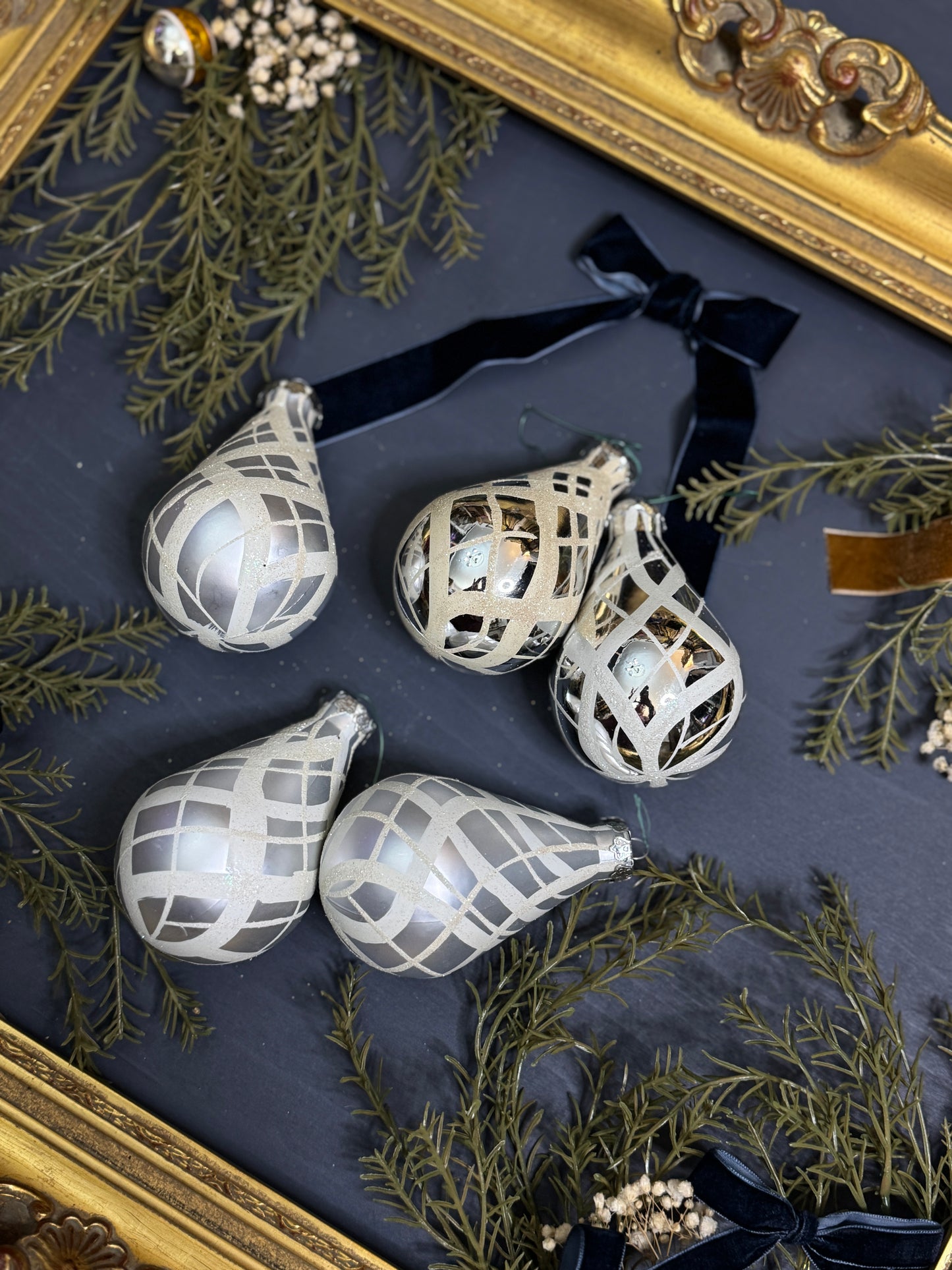 Vintage English Glass Christmas Bauble Set of 5