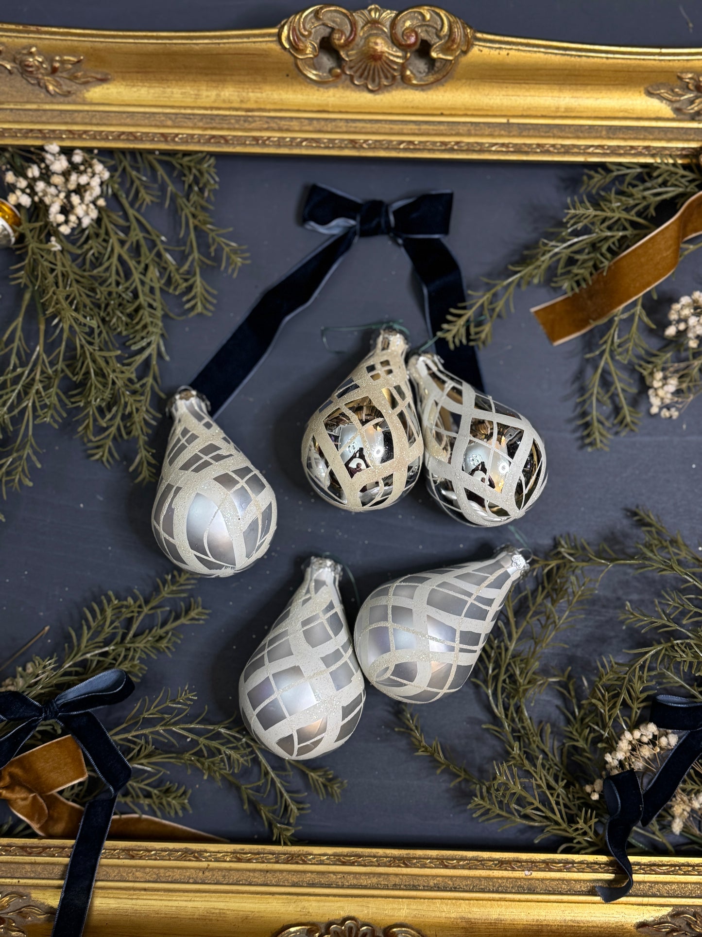 Vintage English Glass Christmas Bauble Set of 5