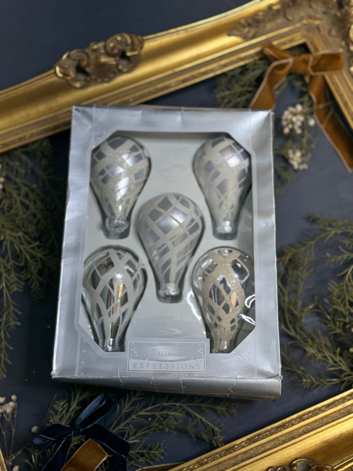 Vintage English Glass Christmas Bauble Set of 5