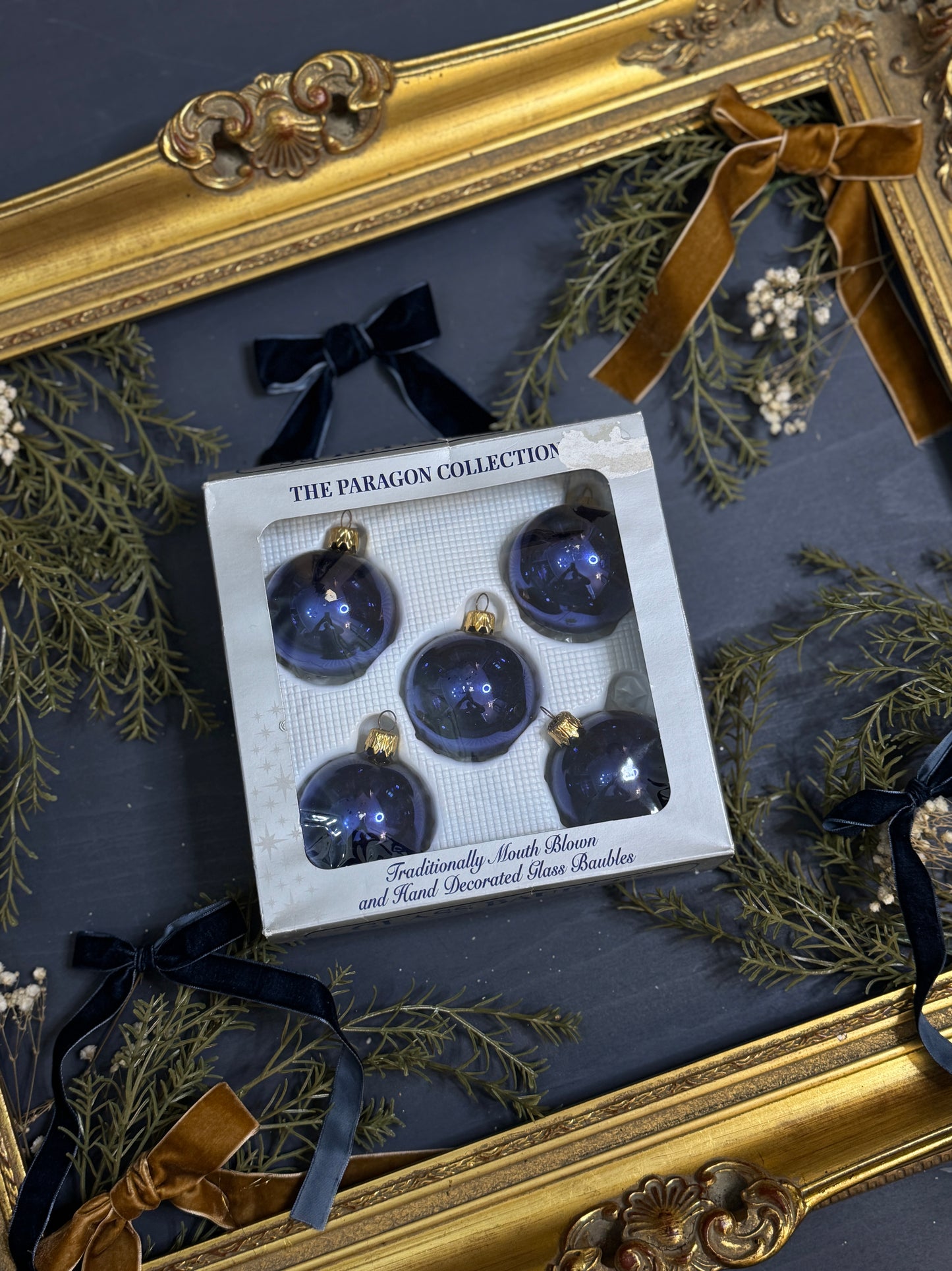 Vintage Polish Glass Christmas Bauble Set of 5