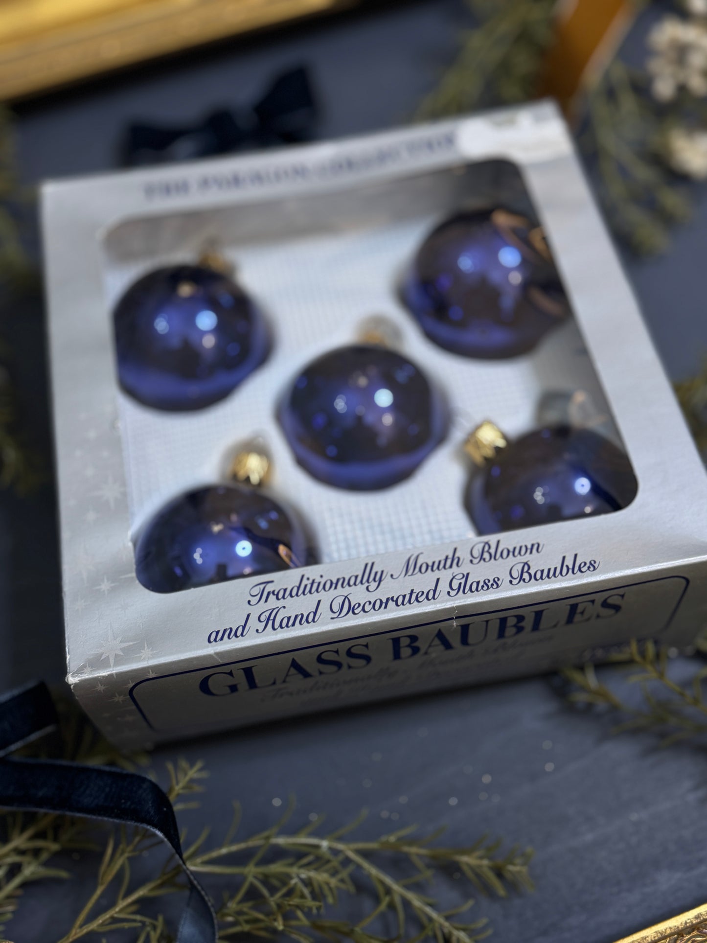 Vintage Polish Glass Christmas Bauble Set of 5