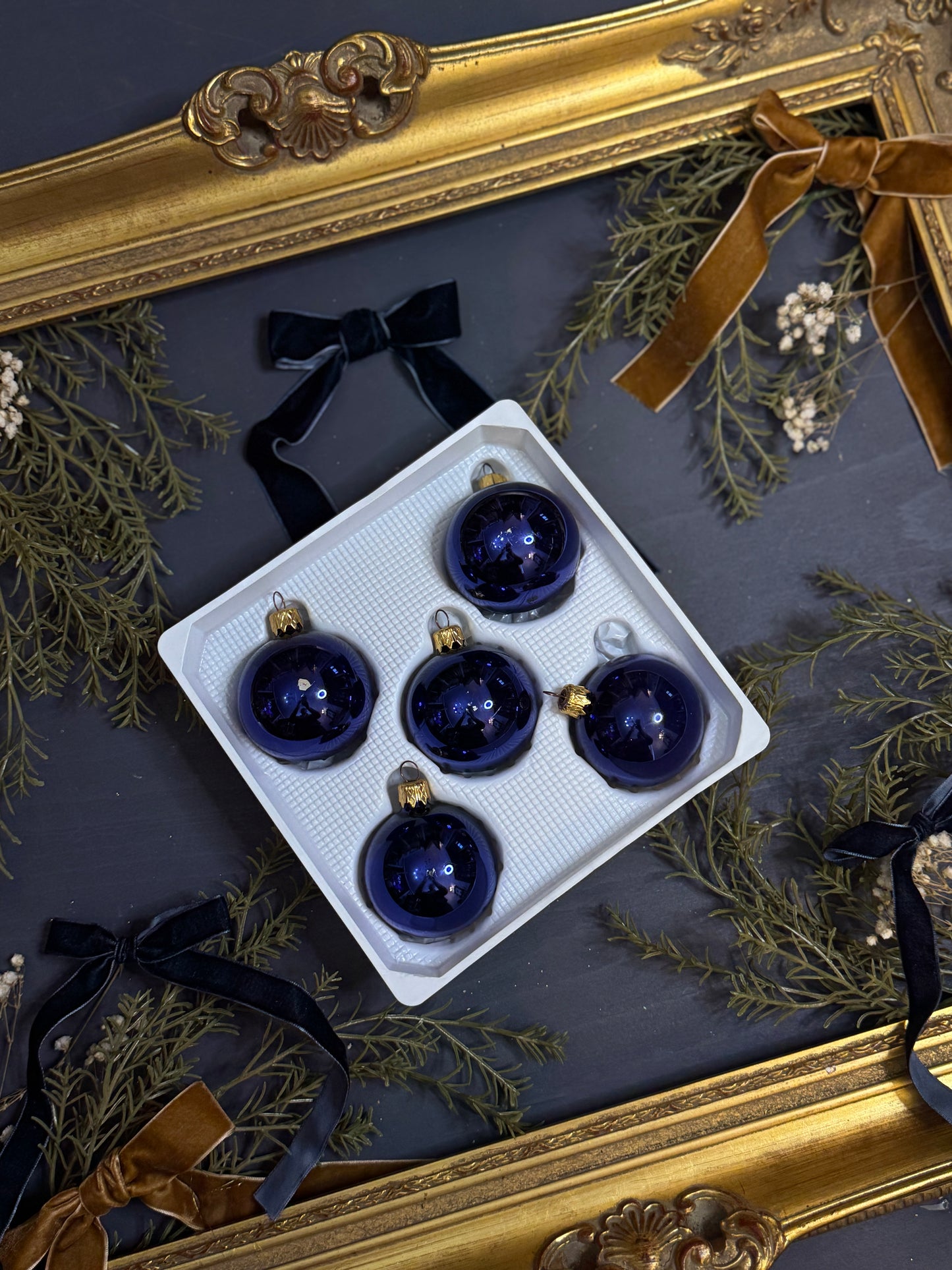 Vintage Polish Glass Christmas Bauble Set of 5