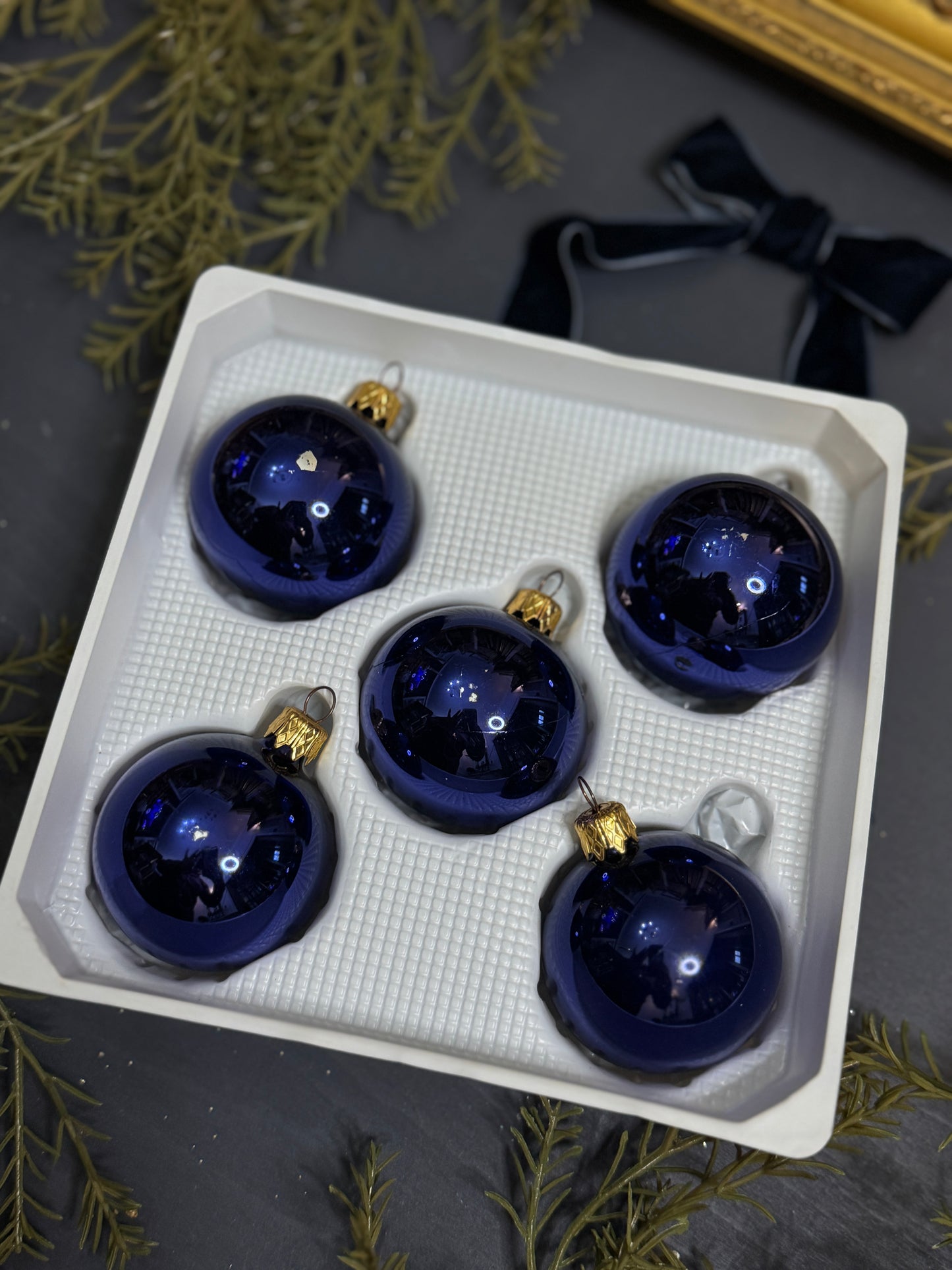 Vintage Polish Glass Christmas Bauble Set of 5