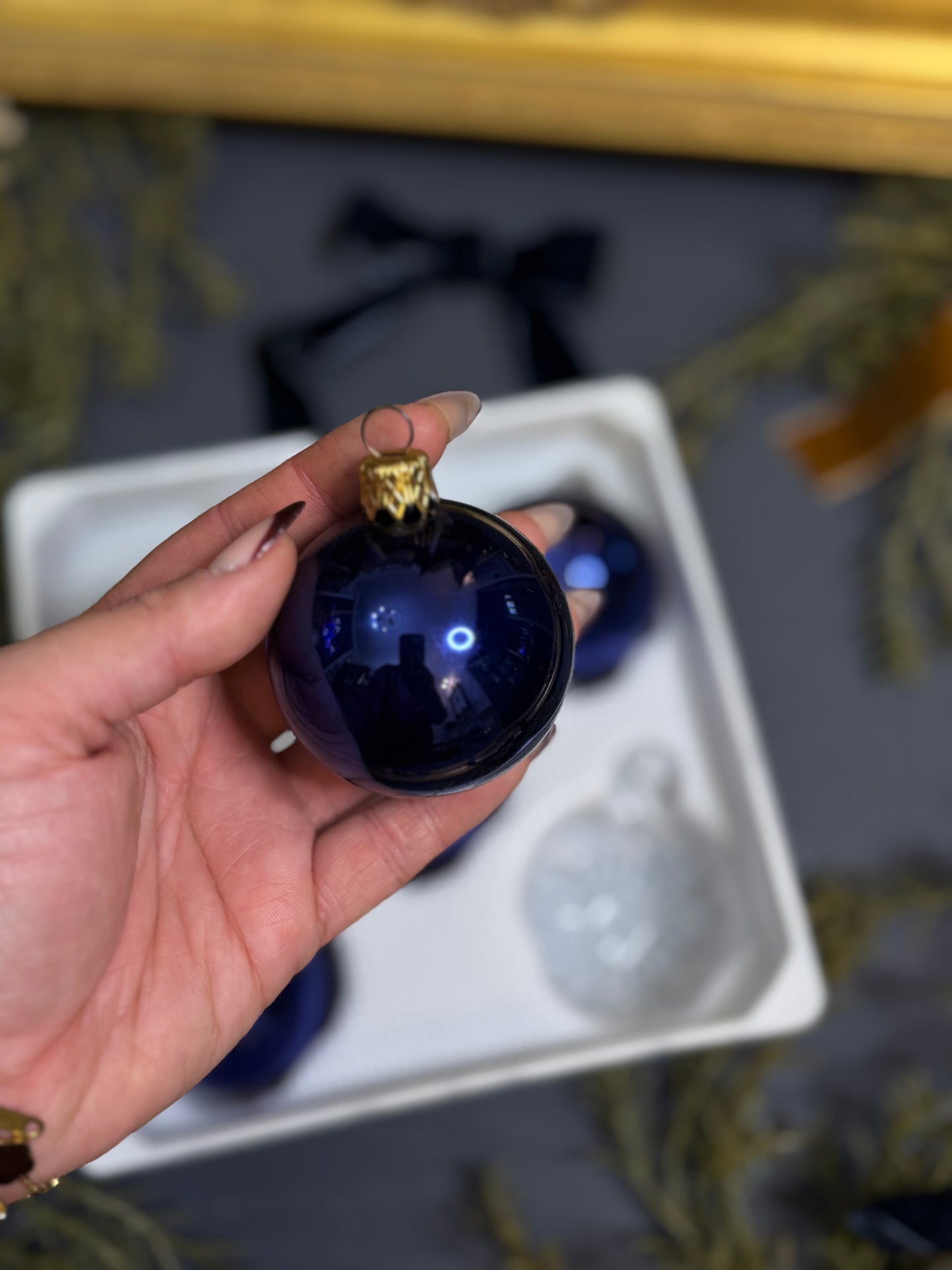 Vintage Polish Glass Christmas Bauble Set of 5