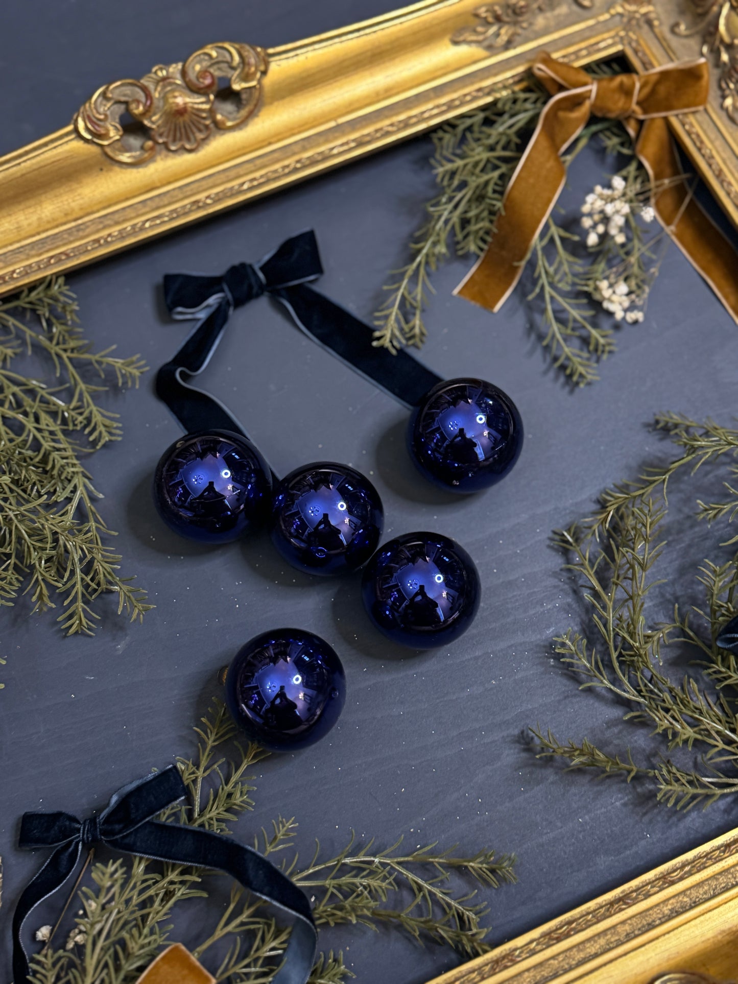 Vintage Polish Glass Christmas Bauble Set of 5