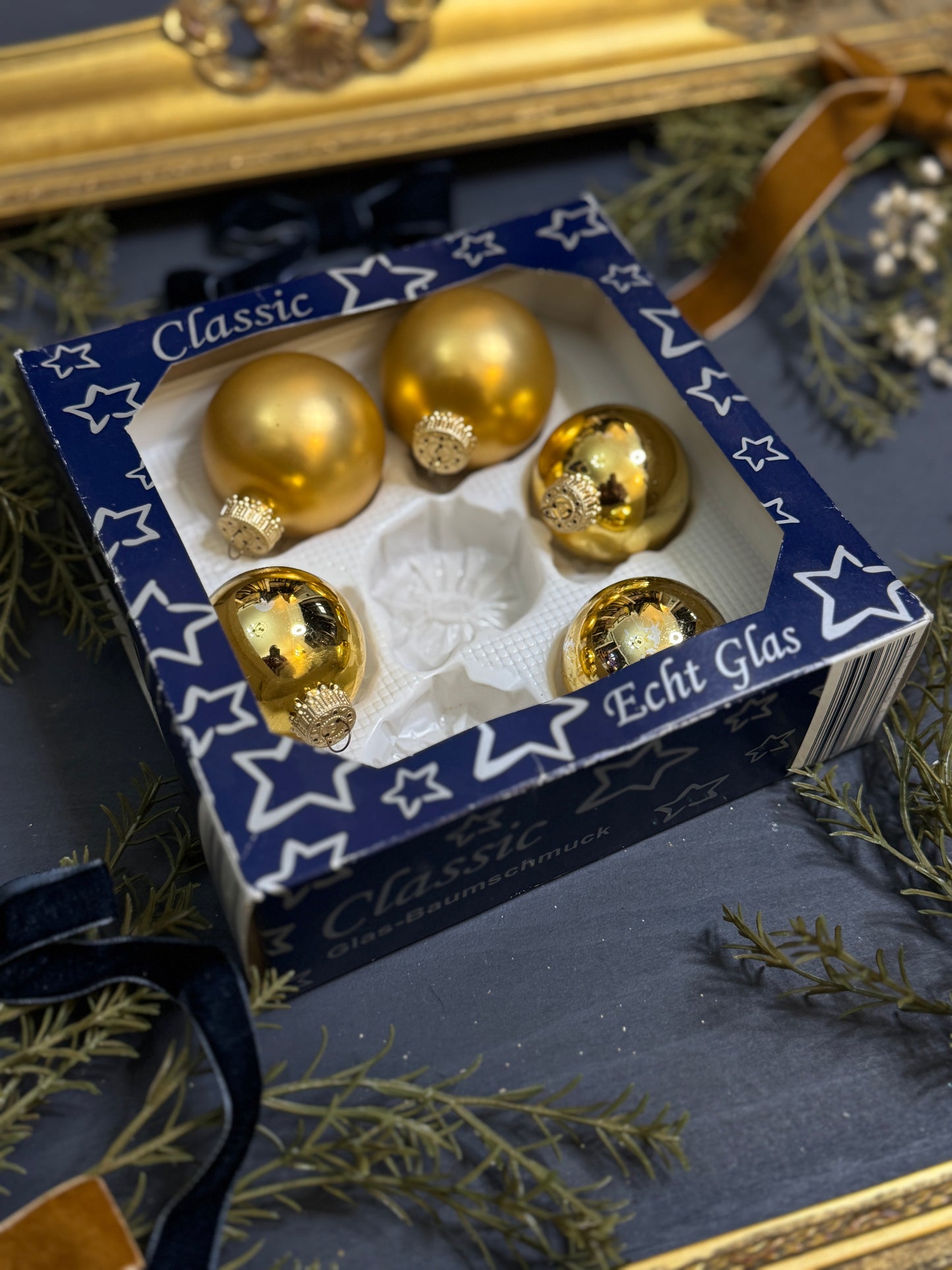 Vintage Polish Glass Christmas Baubles - 2 boxes - Mixed Sizes