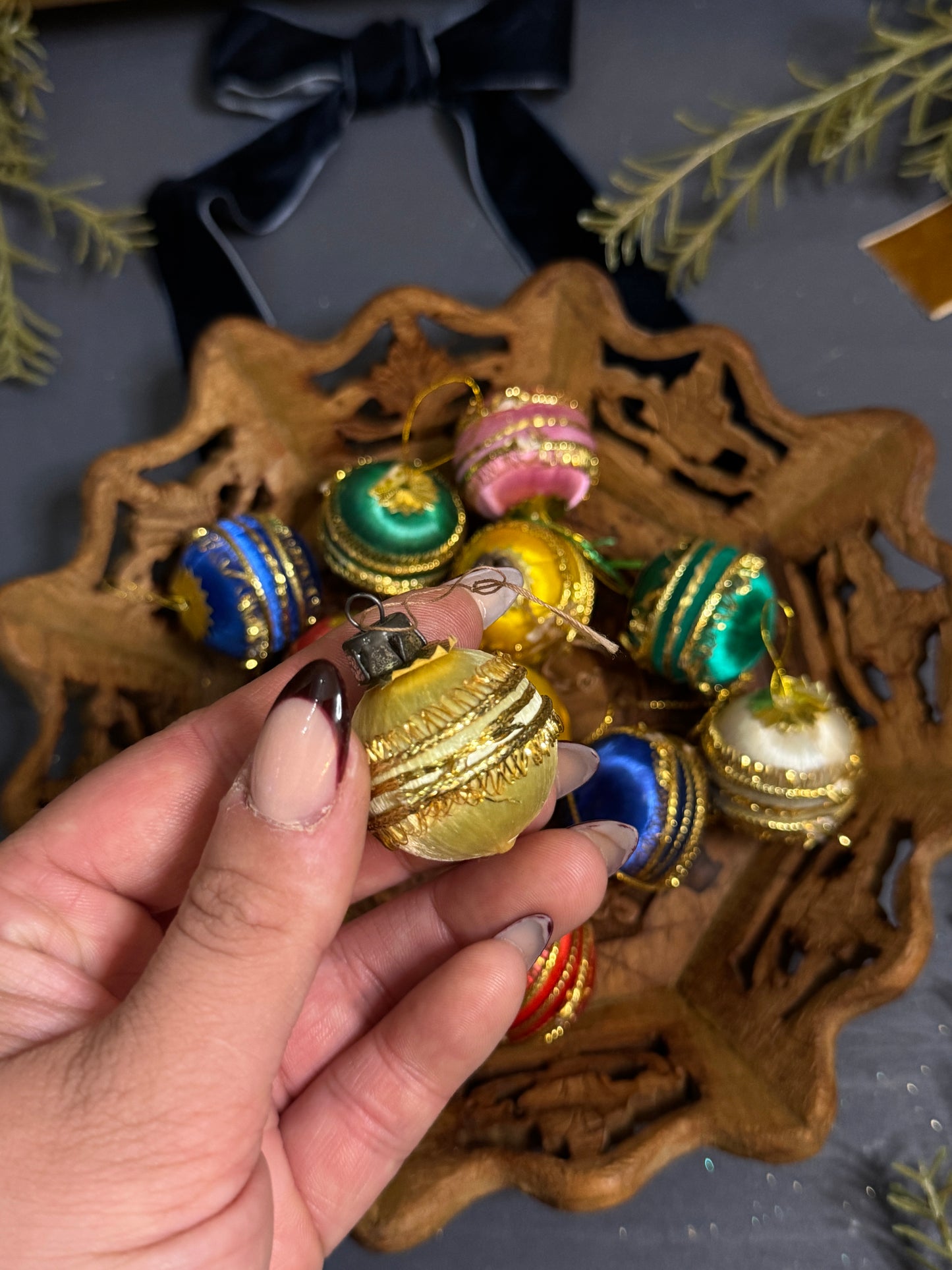 Vintage English Textured Mini Christmas Baubles -Mixed Sizes