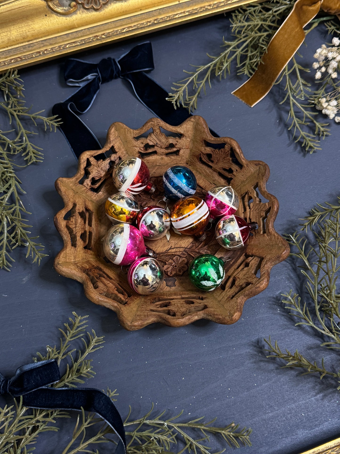 Vintage English Glass Mini Christmas Baubles -Mixed Sizes