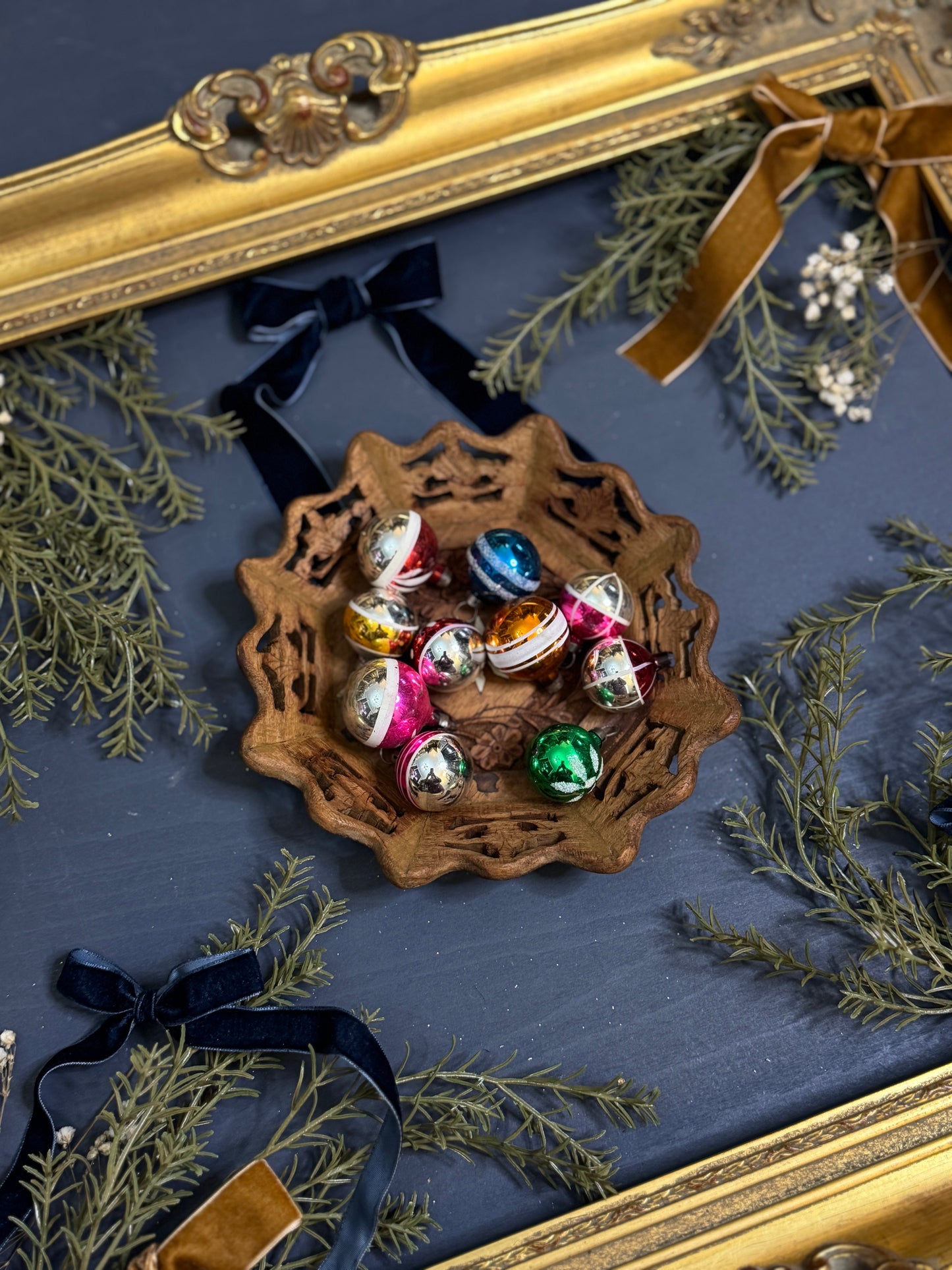 Vintage English Glass Mini Christmas Baubles -Mixed Sizes