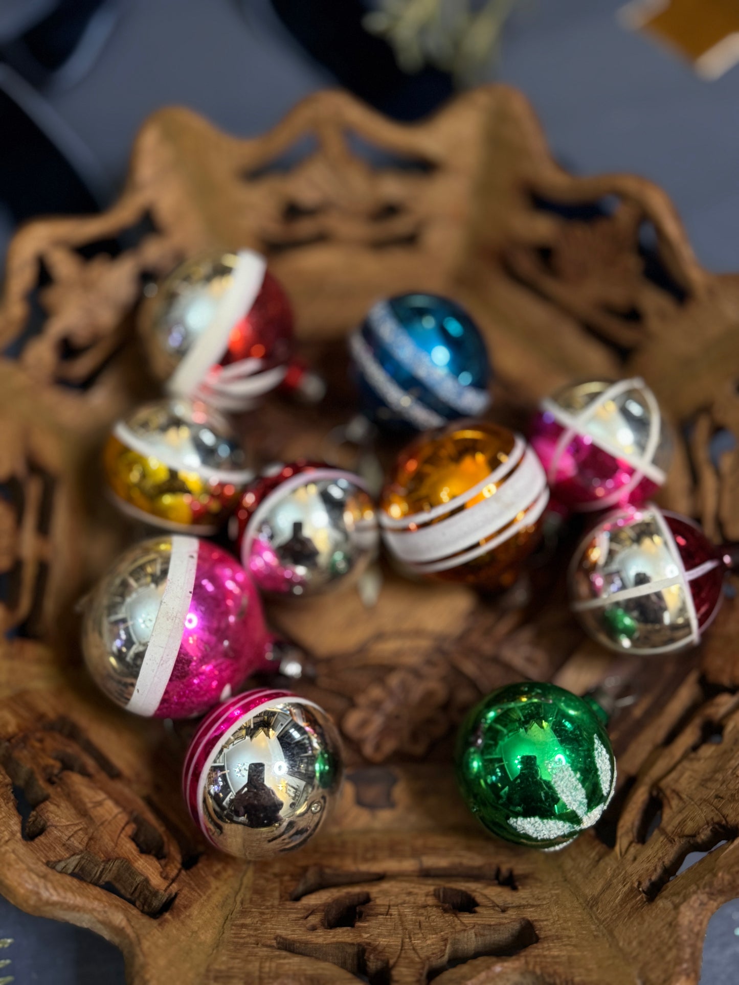 Vintage English Glass Mini Christmas Baubles -Mixed Sizes