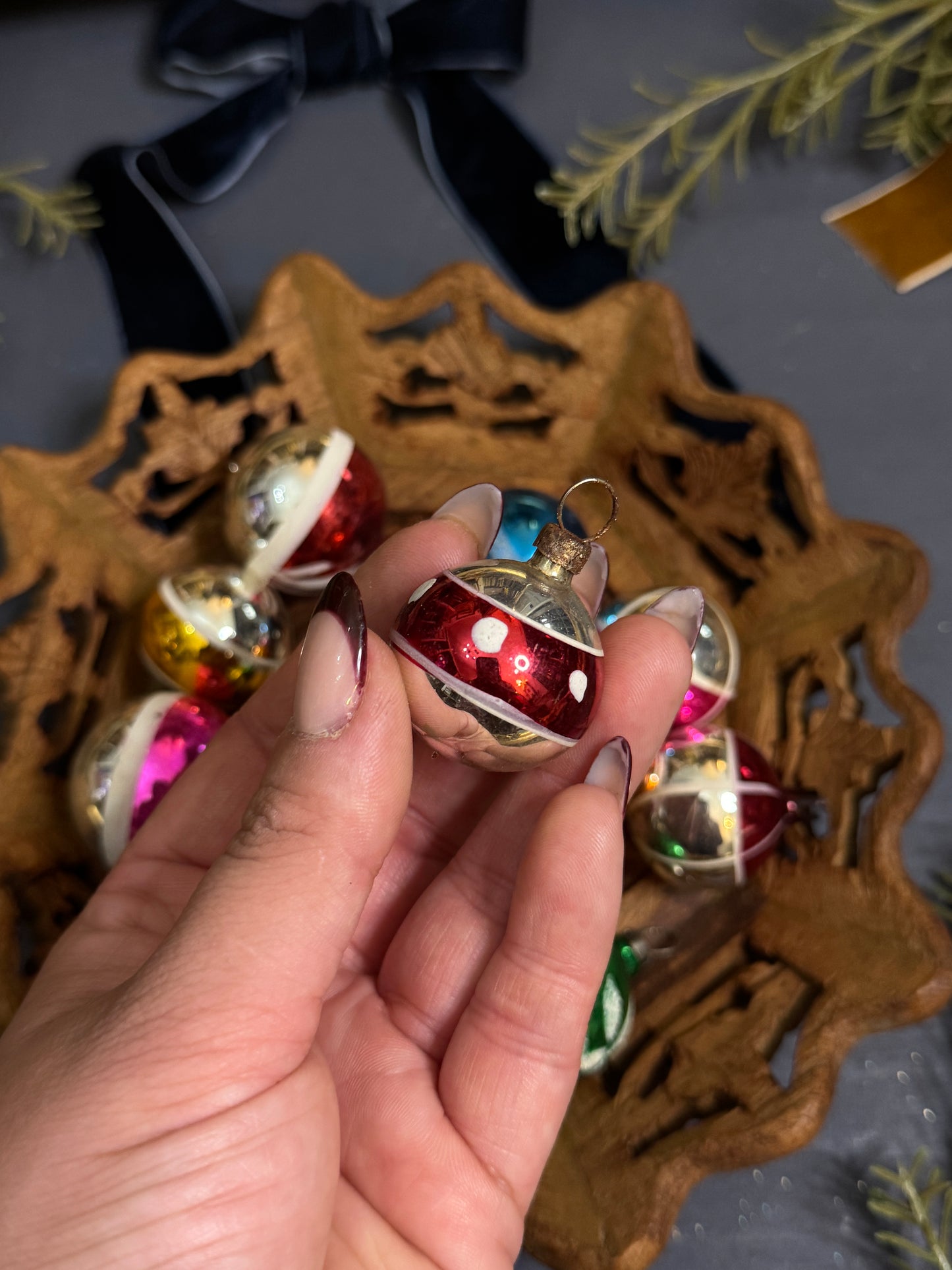 Vintage English Glass Mini Christmas Baubles -Mixed Sizes