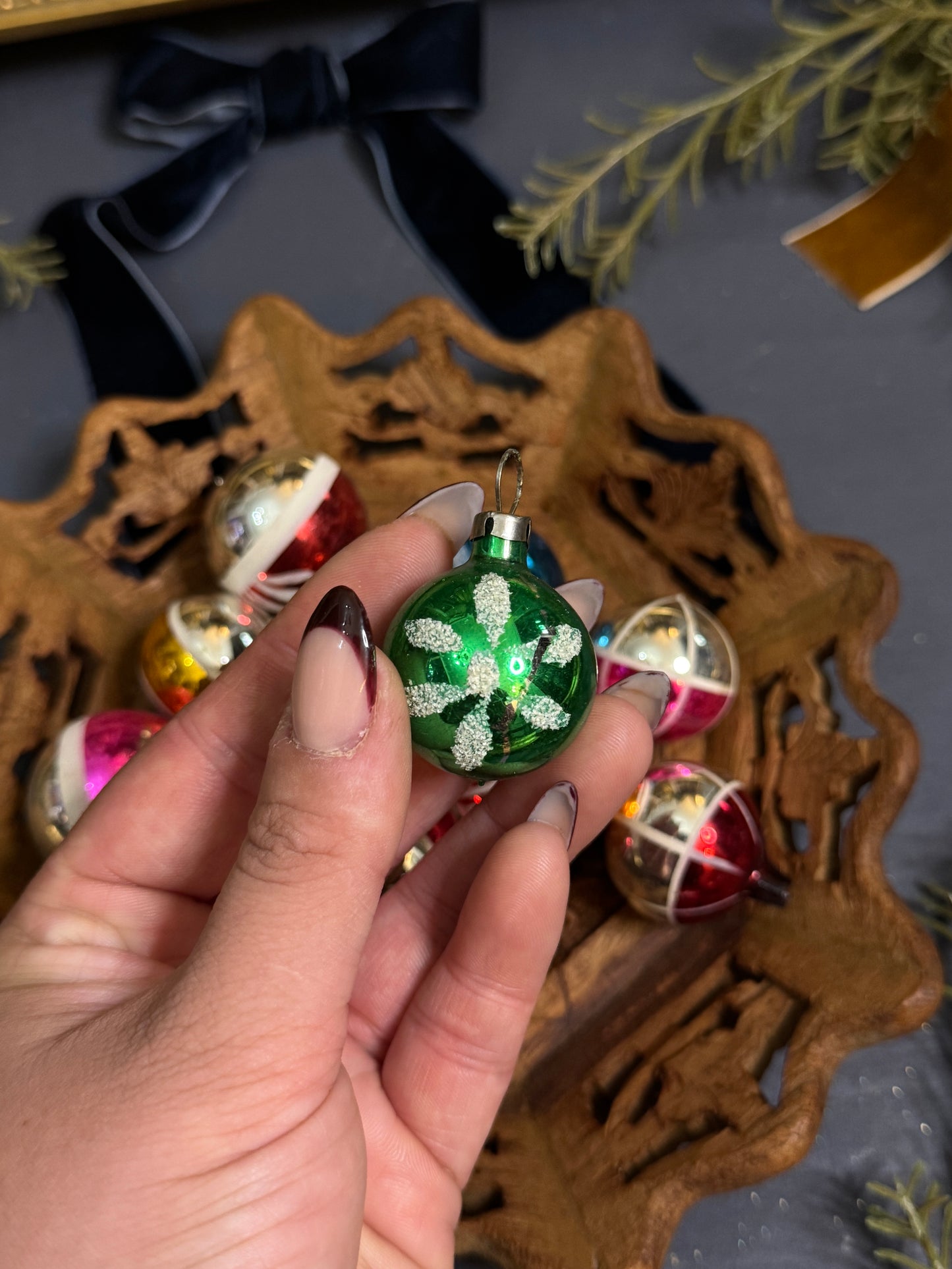 Vintage English Glass Mini Christmas Baubles -Mixed Sizes