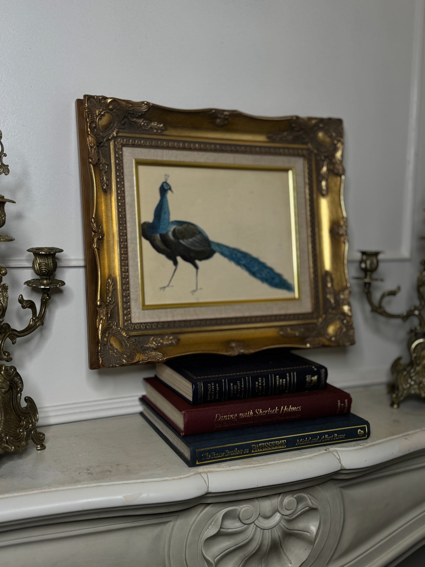 The Gilded Peacock – Vintage Oil Painting in Louis Frame