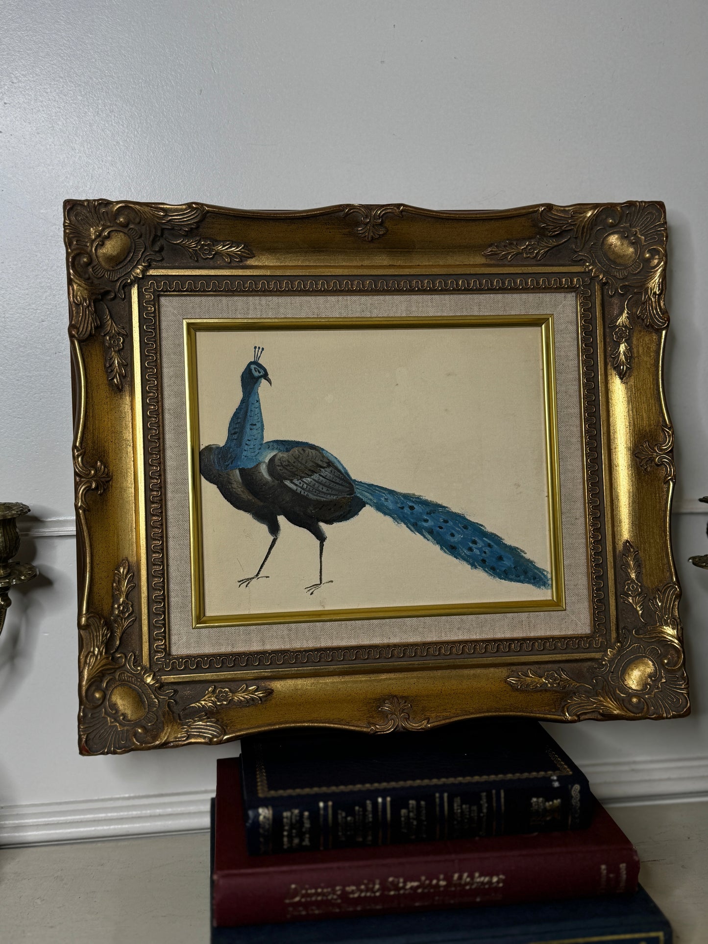 The Gilded Peacock – Vintage Oil Painting in Louis Frame