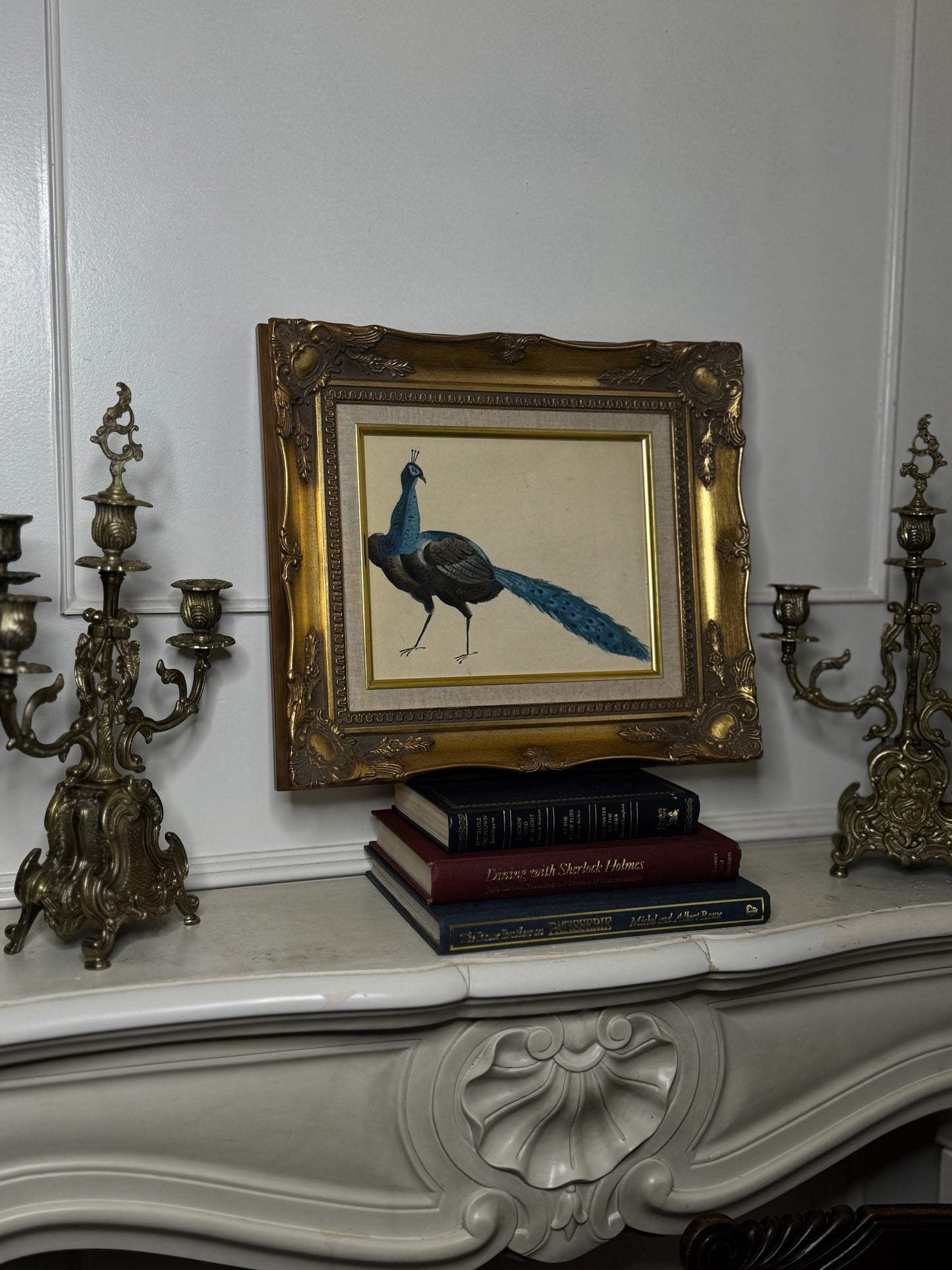 The Gilded Peacock – Vintage Oil Painting in Louis Frame