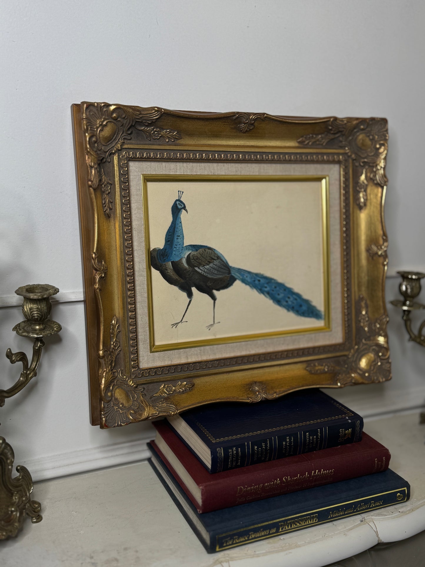 The Gilded Peacock – Vintage Oil Painting in Louis Frame
