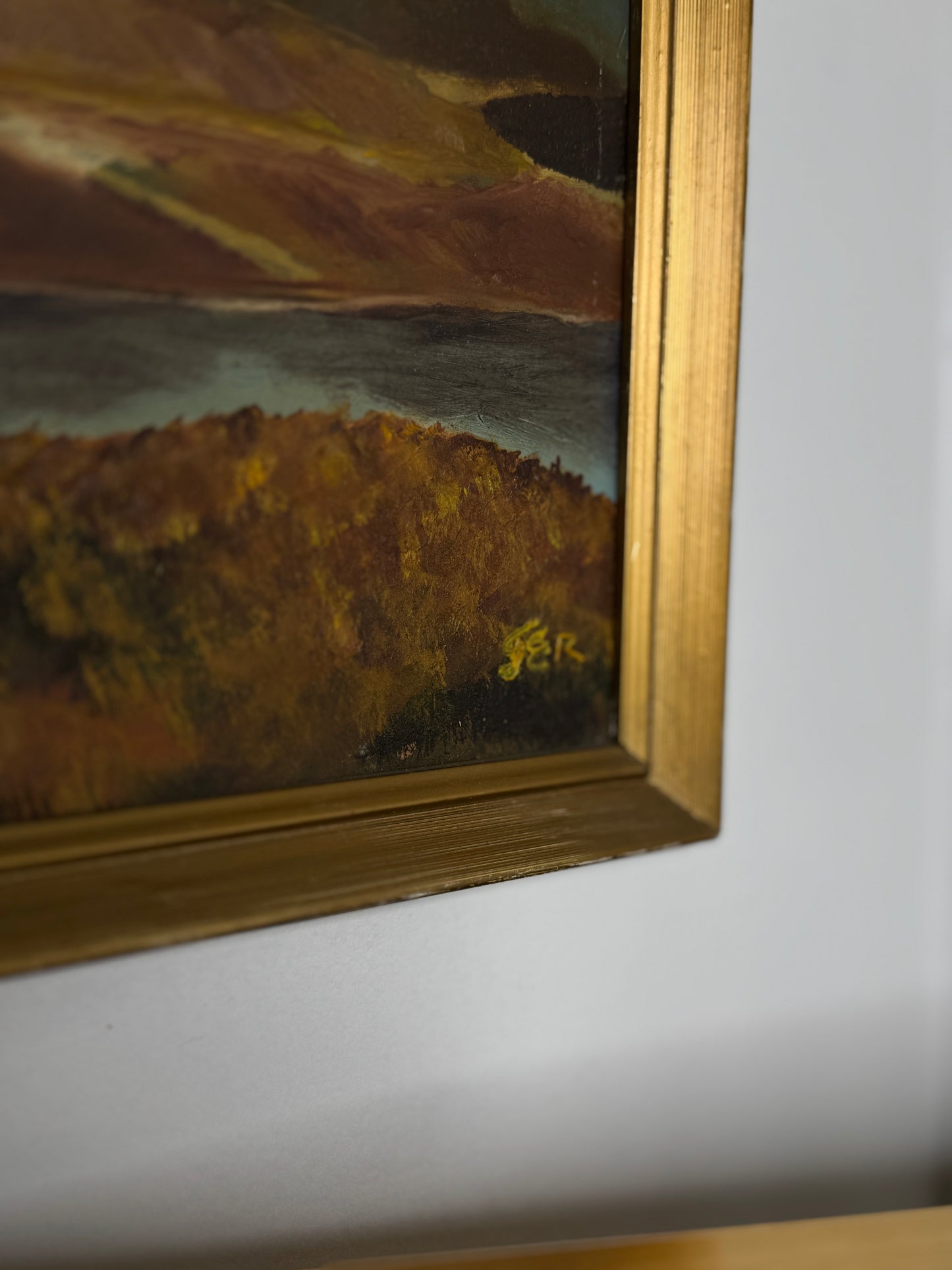Golden Peaks – Signed Vintage Oil Painting in Gilt Frame