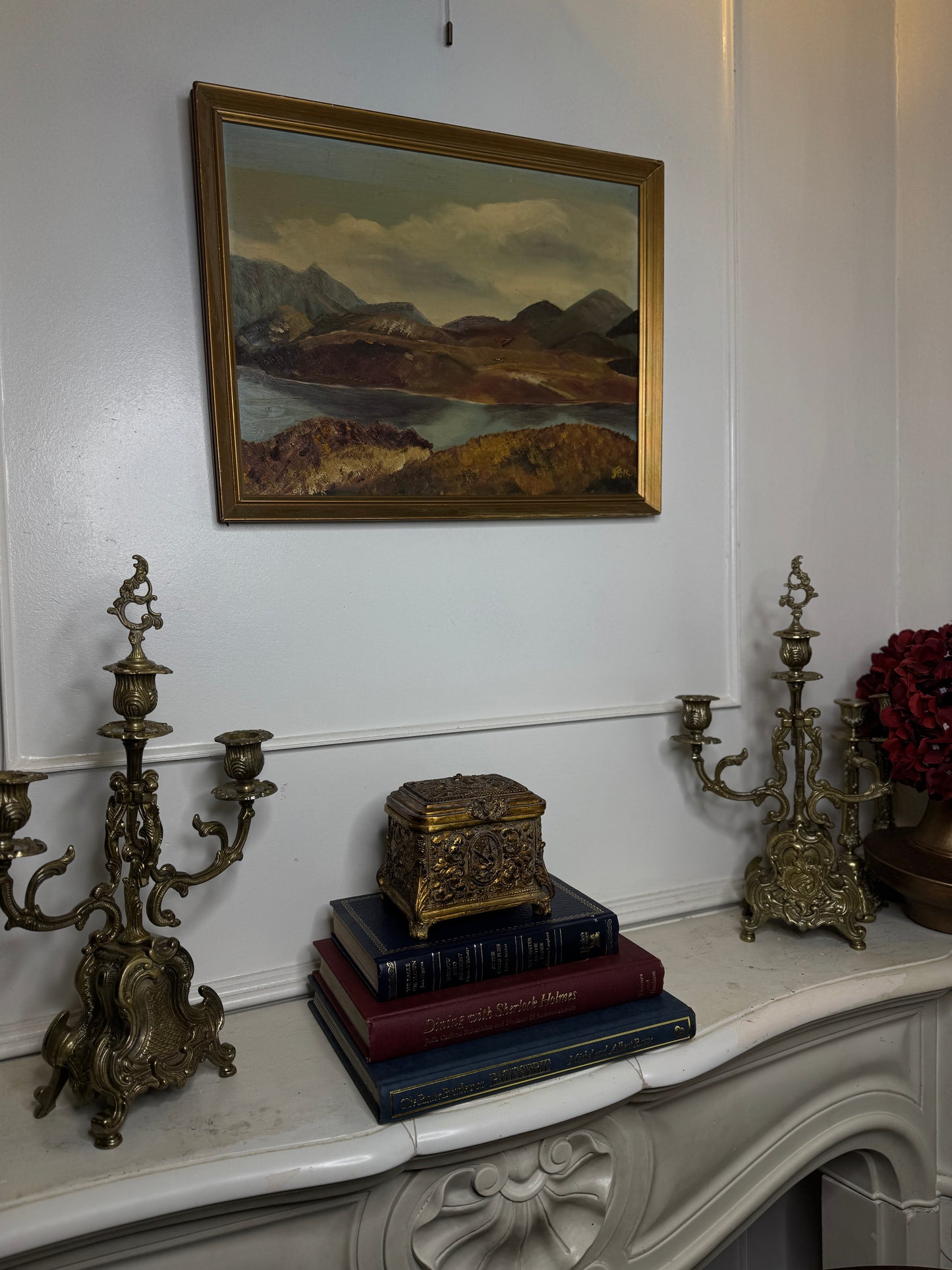 Golden Peaks – Signed Vintage Oil Painting in Gilt Frame