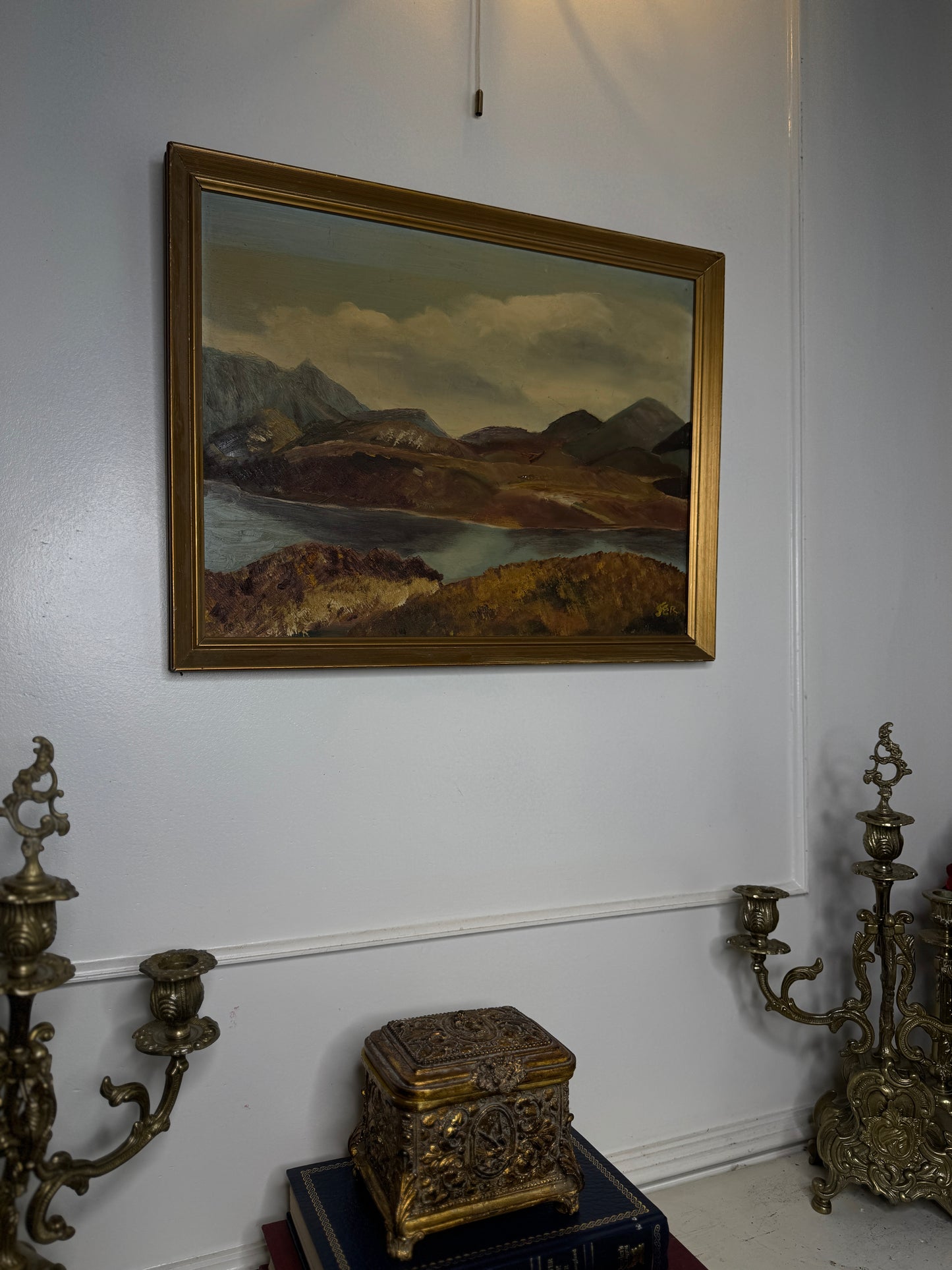 Golden Peaks – Signed Vintage Oil Painting in Gilt Frame