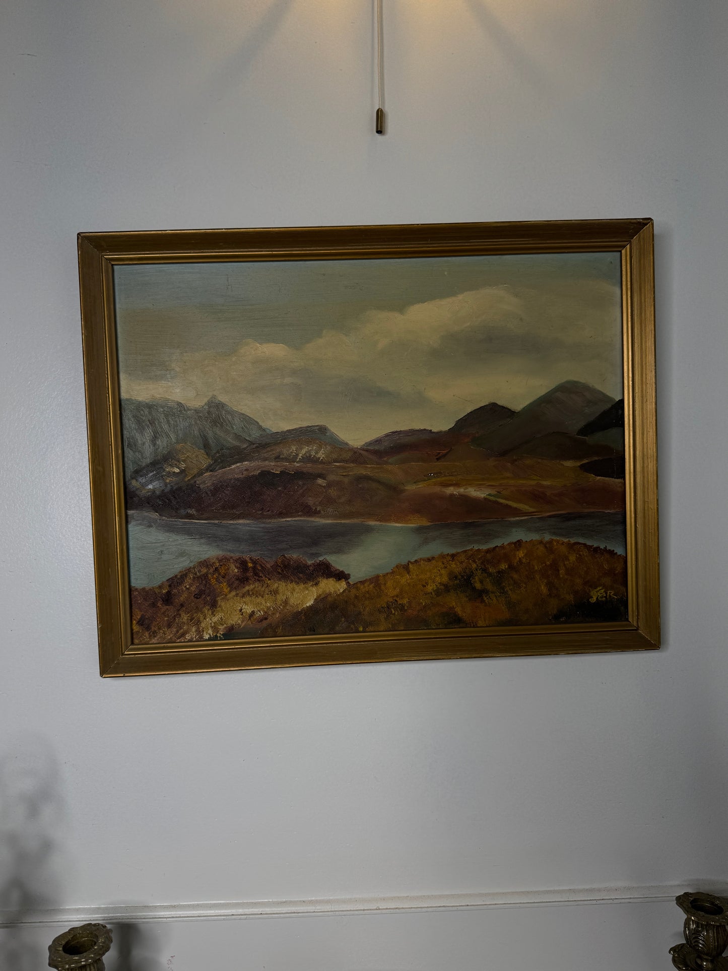 Golden Peaks – Signed Vintage Oil Painting in Gilt Frame