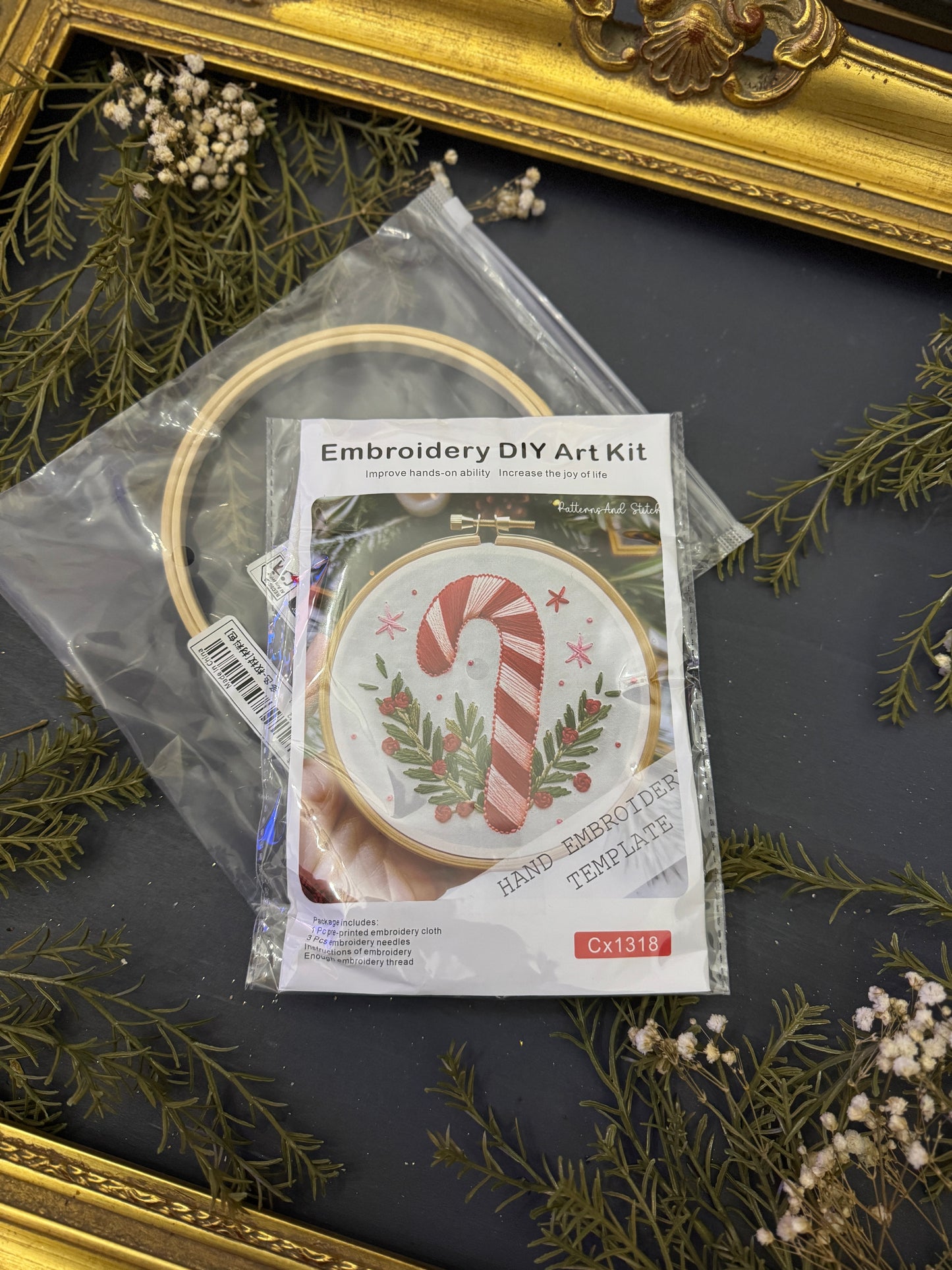 Sweet Snowfall Embroidery Kit – Candy Cane Winter Stitch Set for Beginners