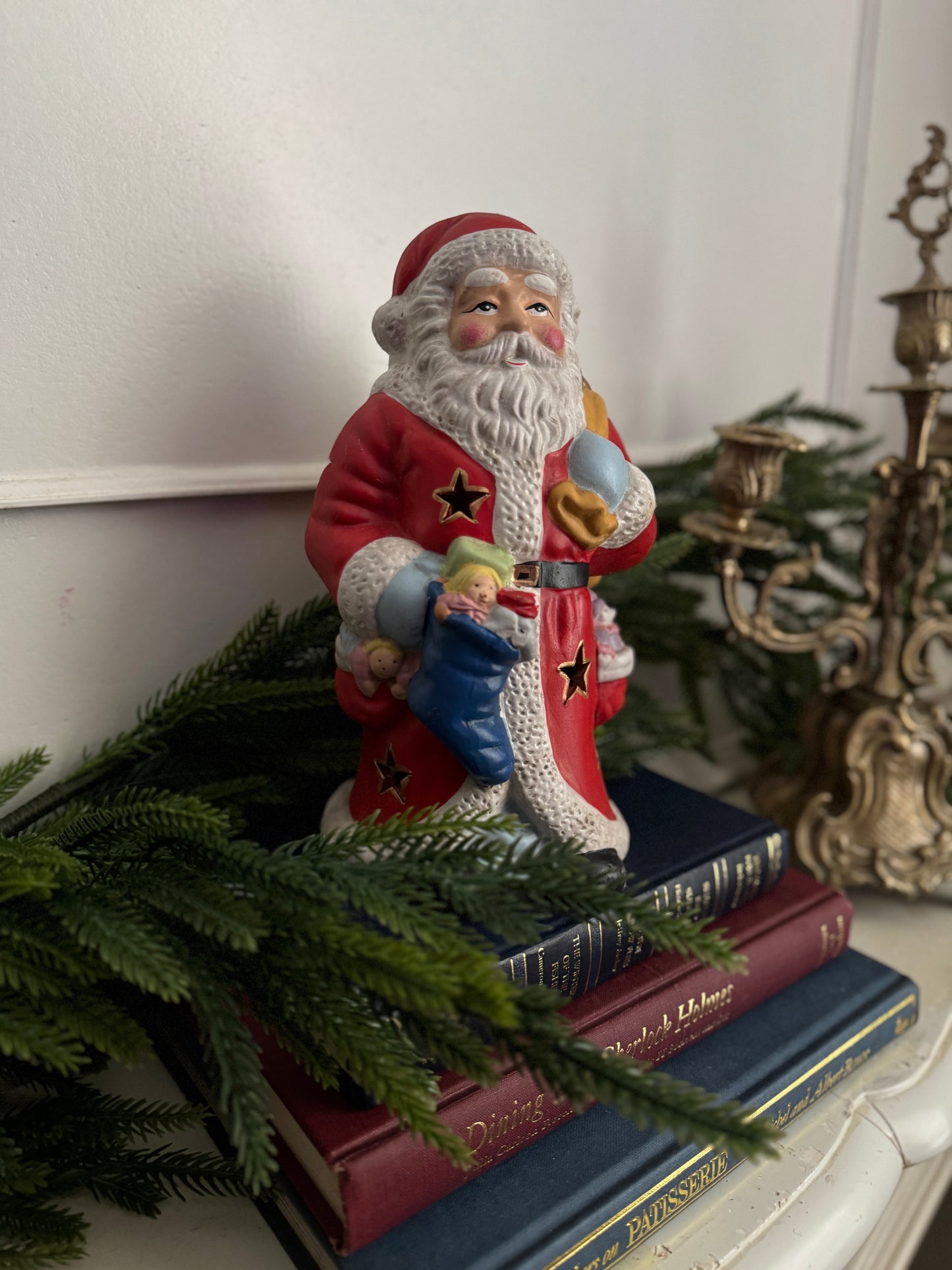 Vintage Porcelain Christmas Santa Claus Tea Light Holder – Large
